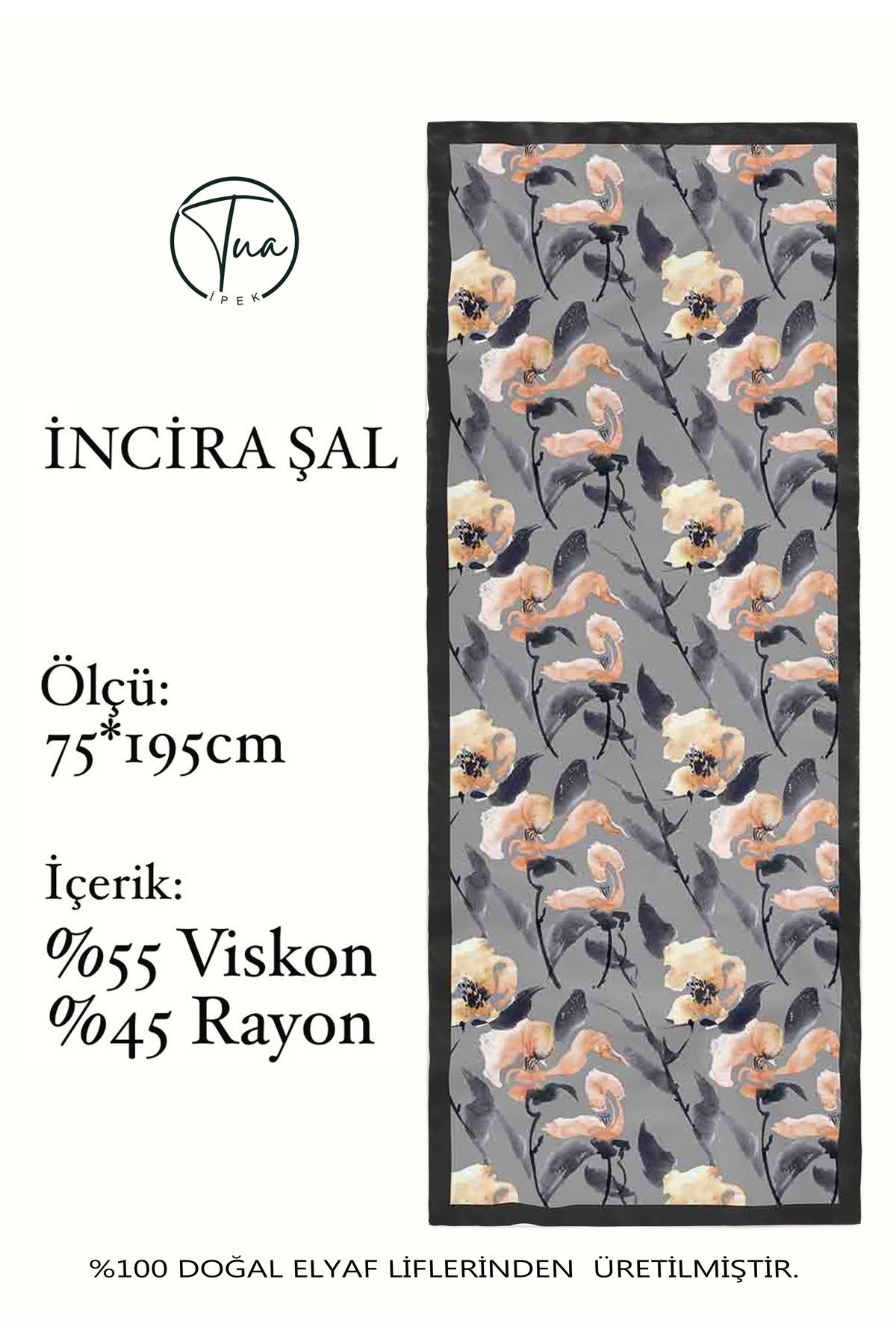TUA İPEK Organic Viscose İpeği İNCİRA ŞAL - FLoral Desenli