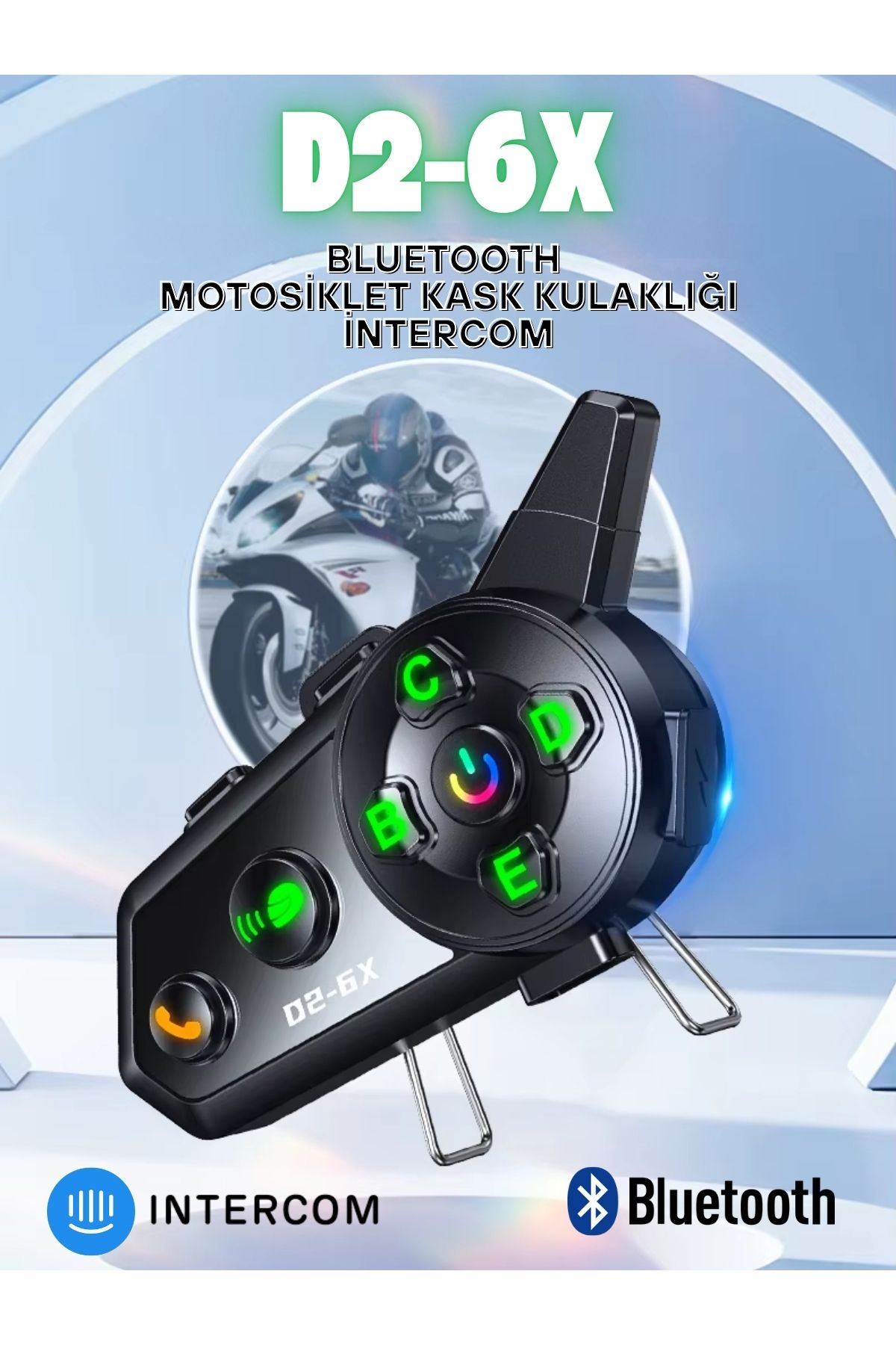 howear D2-6X 1000M Mesafeli 6 Kanallı İntercom Bluetooth Motosiklet Kask Kulaklığı İntercom Kulaklık