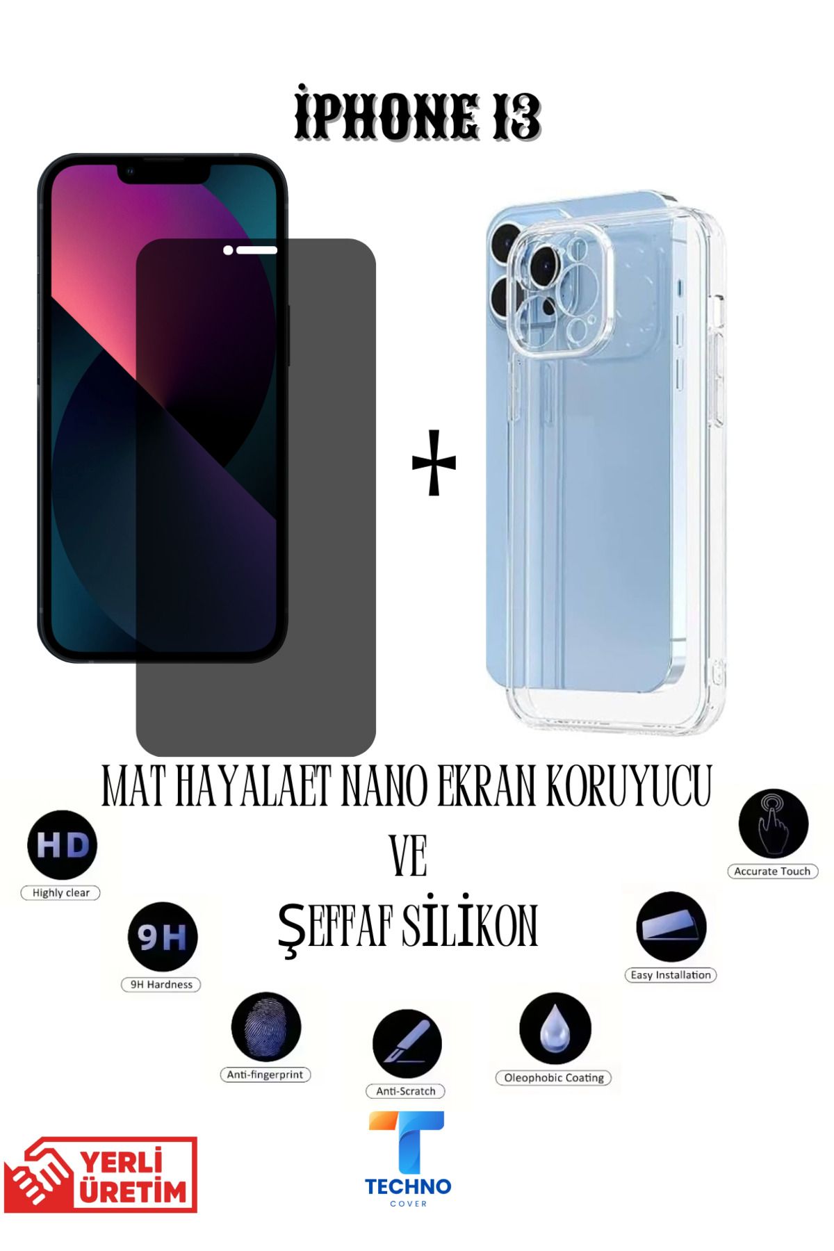 foxpower İphone 13 Mat Hayalet Nano Ekran Koruyucu vemŞeffaf Kılıf 2li Avantajlı Paket