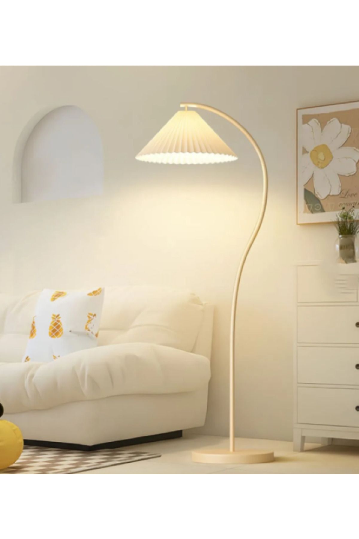 Lampiske Umbrella Şapkalı Krem Şık Modern Lambader Dekoratif Salon Yatak Odası