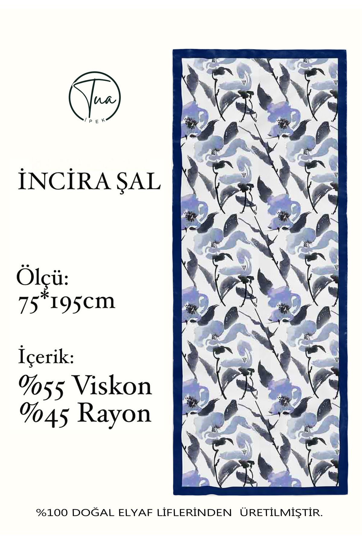 TUA İPEK Organic Viscose İpeği İNCİRA ŞAL - FLoral Desenli