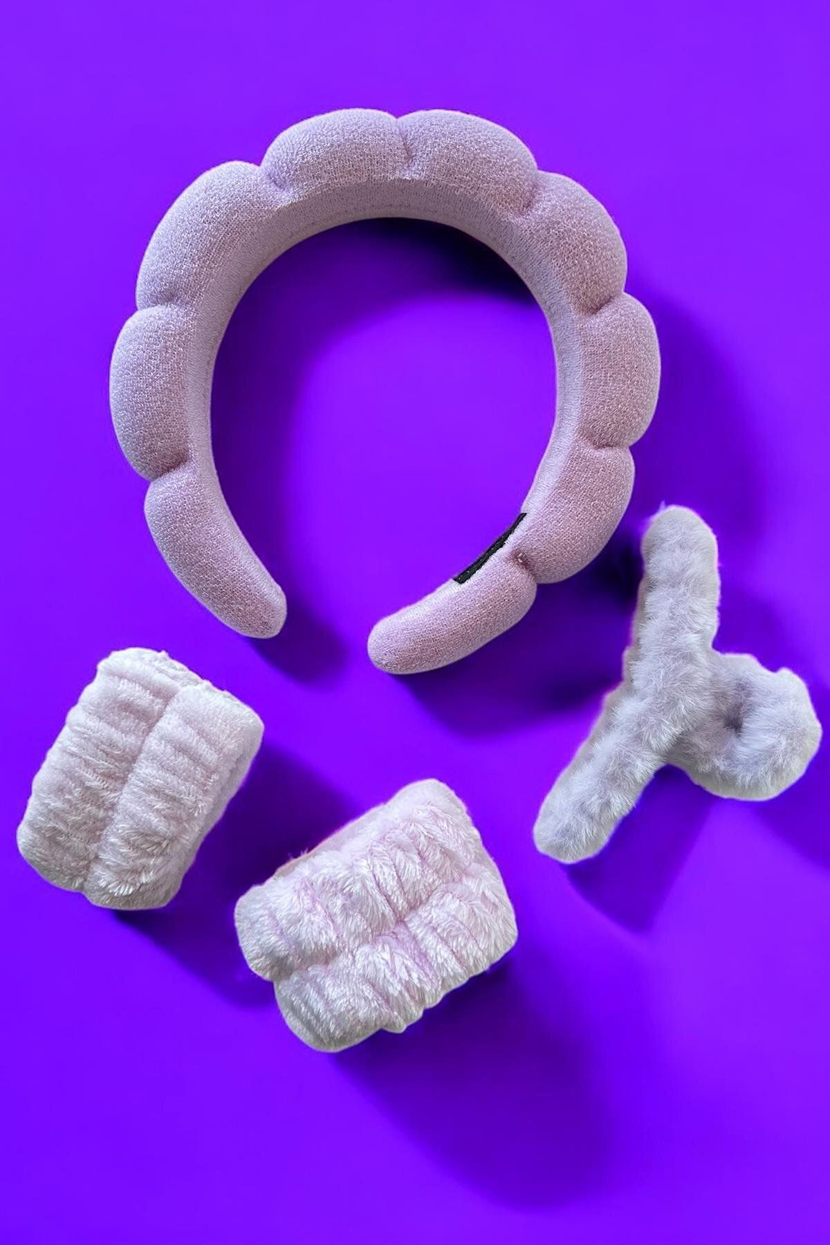 TAKIŞTIR Mor Renk Spa Taç/ Mandal Toka/ Su Emici Havlu Bileklik Set