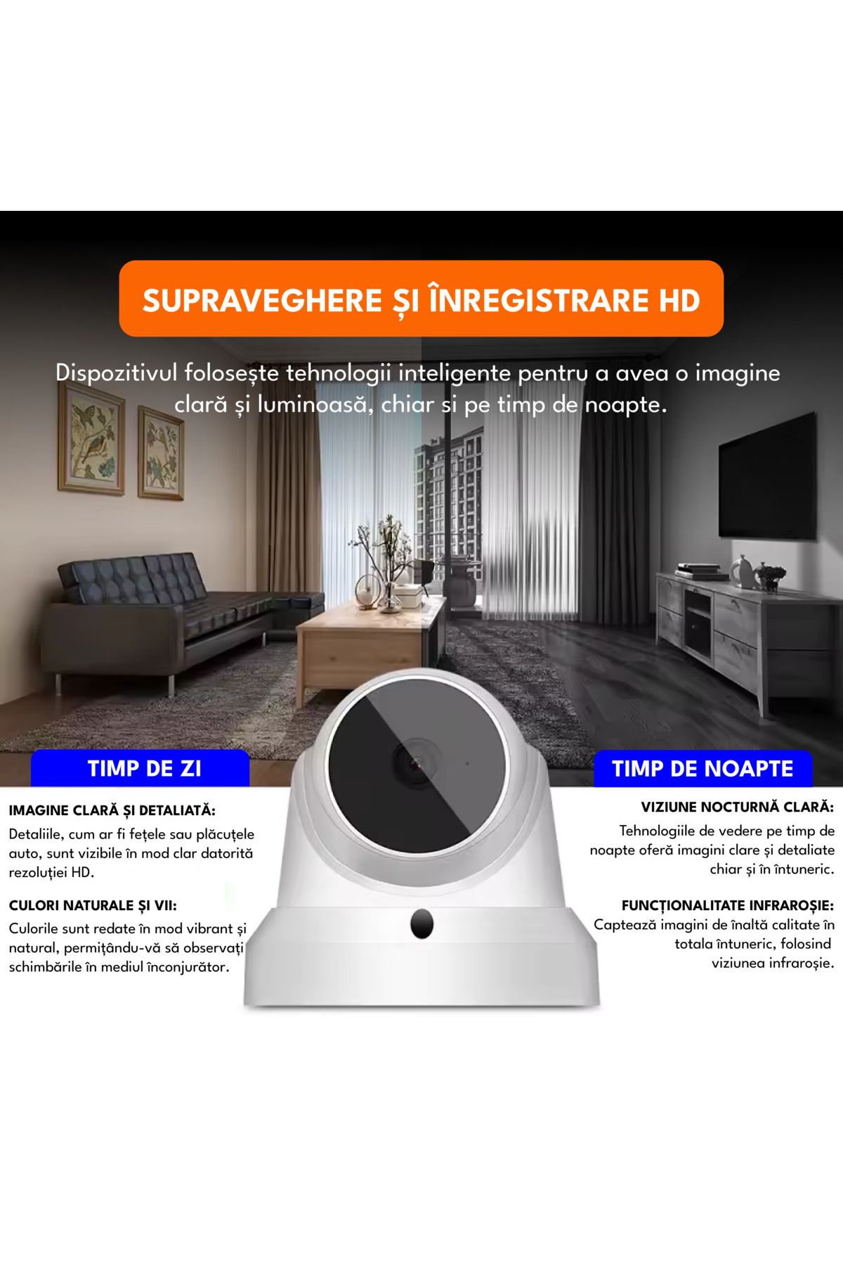 Spionescu-Surveillance camera, Q1, 3MP, 360°, Wifi, rotation, two-way communication, night vision 2