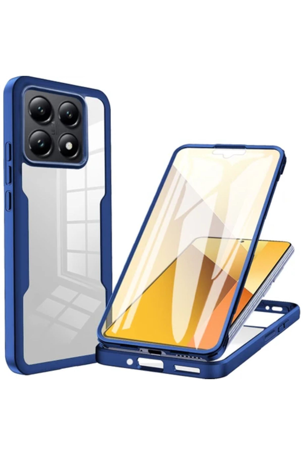 Obay 4U Sky 14T Pro Kılıf Akrilik + Tpu Şeffaf Telefon Kapağı, Pet Ekran Filmi-Mavi