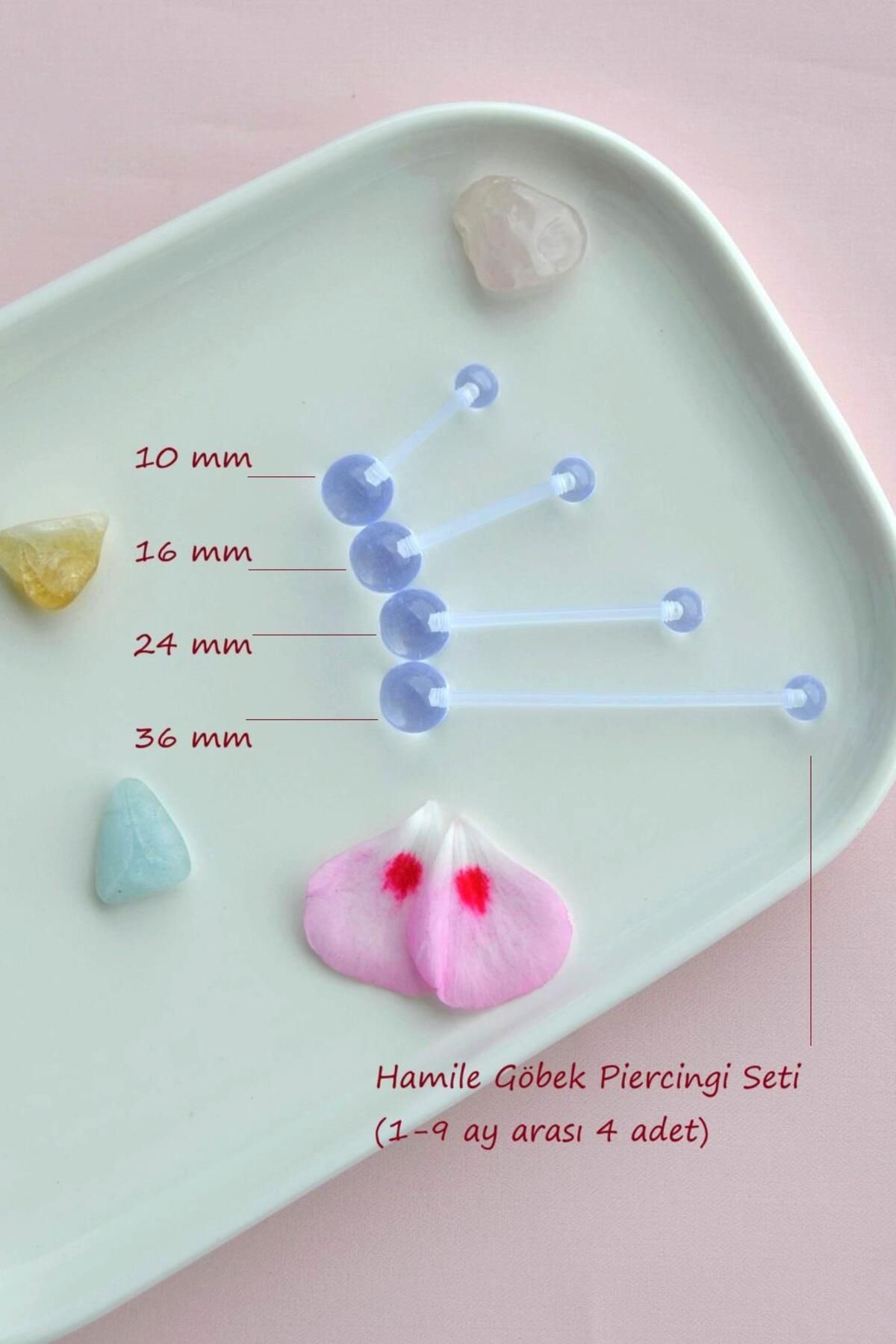 Sacce Scarves&Accessories Hamilelik Dönemi Esnek Bioplast Göbek Piercing Seti – 4 Farklı Uzunluk