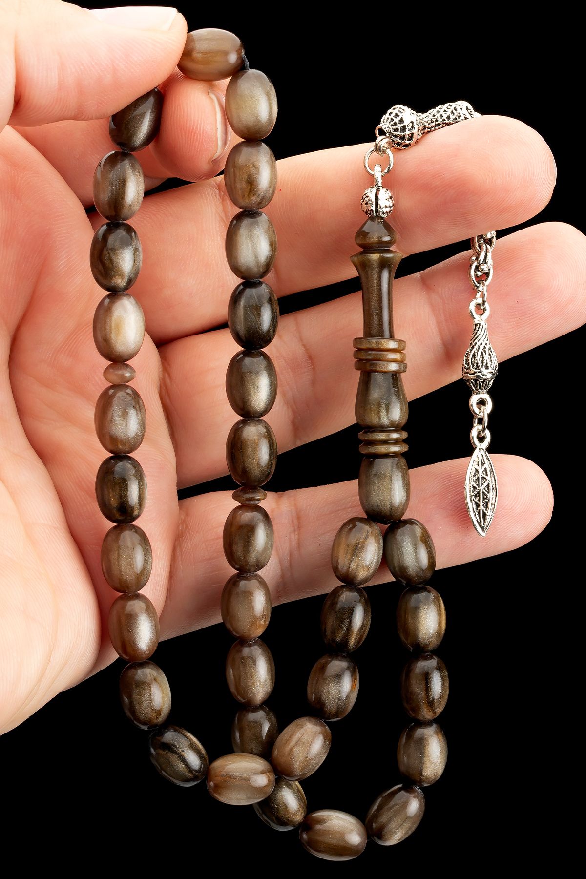 OTTOTESBİH Erkek Hediyelik 8x11mm Katalin Tesbih, Kanayan Bağa Tesbih Gri