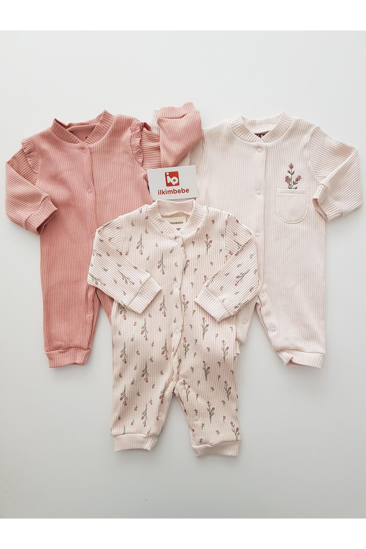 ilkimbebe Mini Çiçekli 3lü Bebek Tulumu