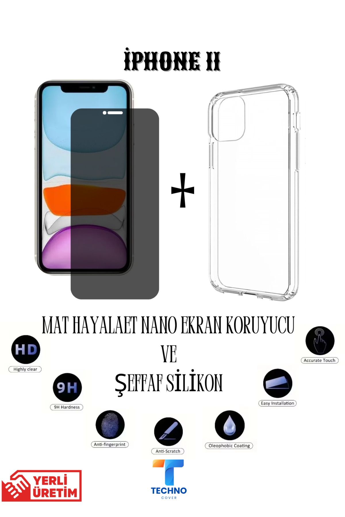 foxpower İphone 11 Mat Hayalet Nano Ekran Koruyucu vemŞeffaf Kılıf 2li Avantajlı Paket