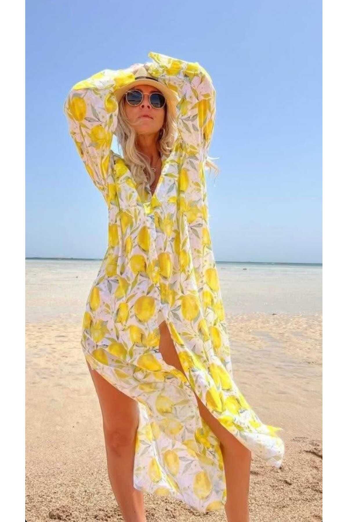 Butik Ayseba Park Moda Limon Bahçesi Cep Detaylı Gömlek Elbise