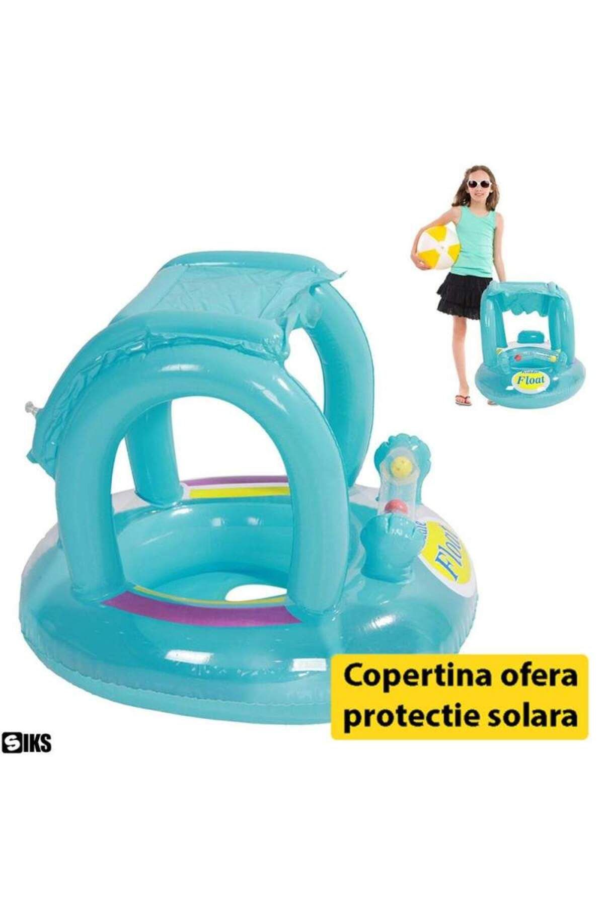 SIKS-Piscină gonflabilă pentru bebeluși cu baldachin, funcție anti-răsturnare, diametru 62 cm x înălțime 66 cm, albastră 4