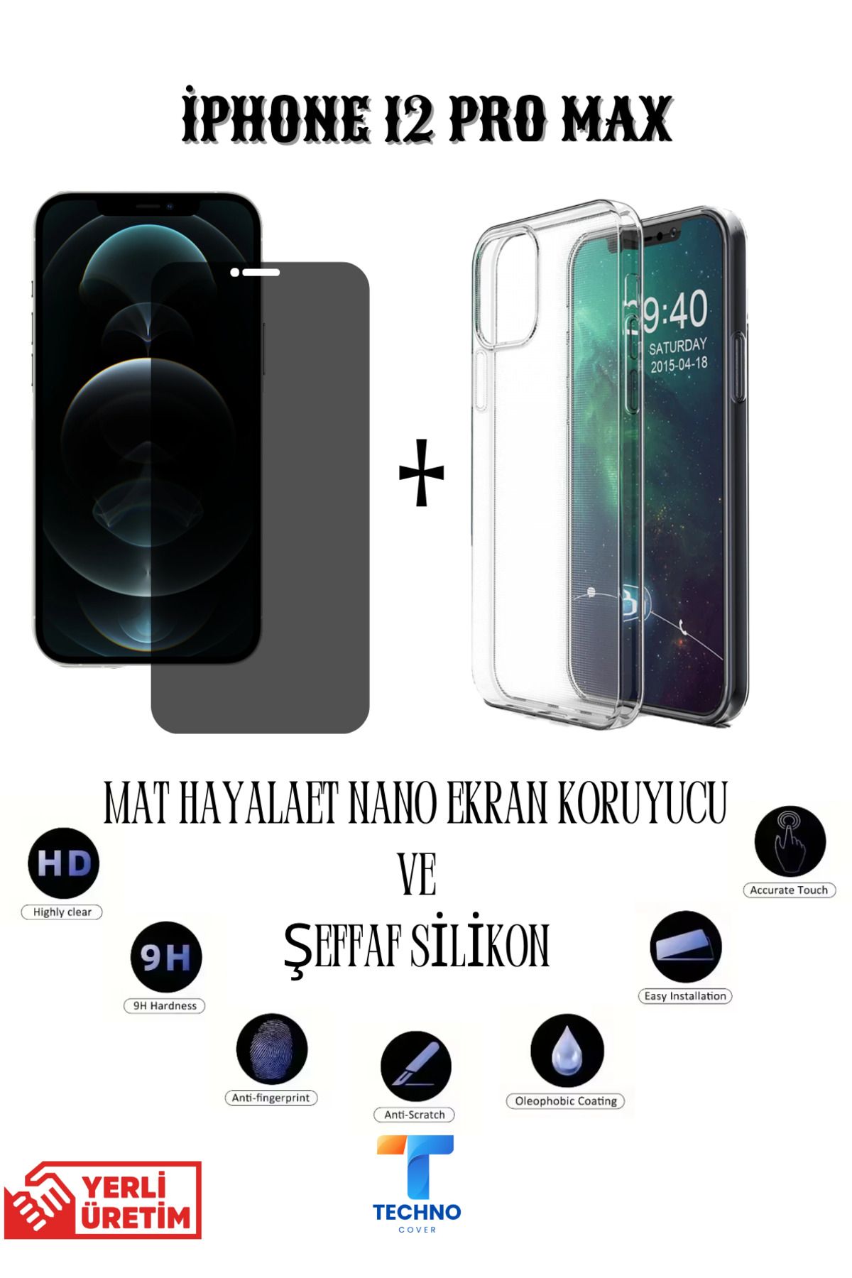 foxpower İphone 12 Pro Max Mat Hayalet Nano Ekran Koruyucu vemŞeffaf Kılıf 2li Avantajlı Paket