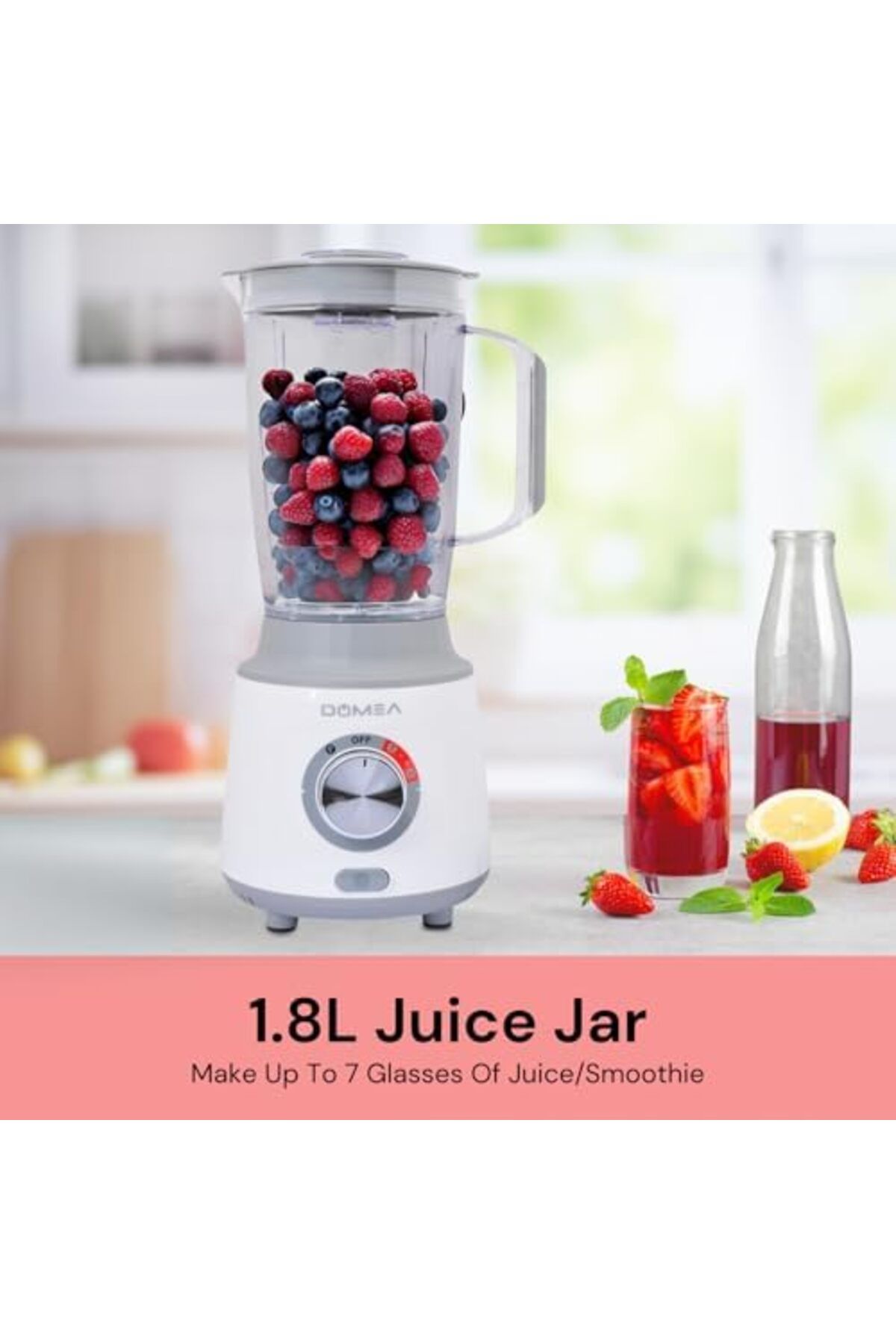 DOMEA-2-in-1 Blender & Grinder, 600W High-Speed Motor, 1.8L Juice Blender Jar + 300 ml Grinder Jar 8