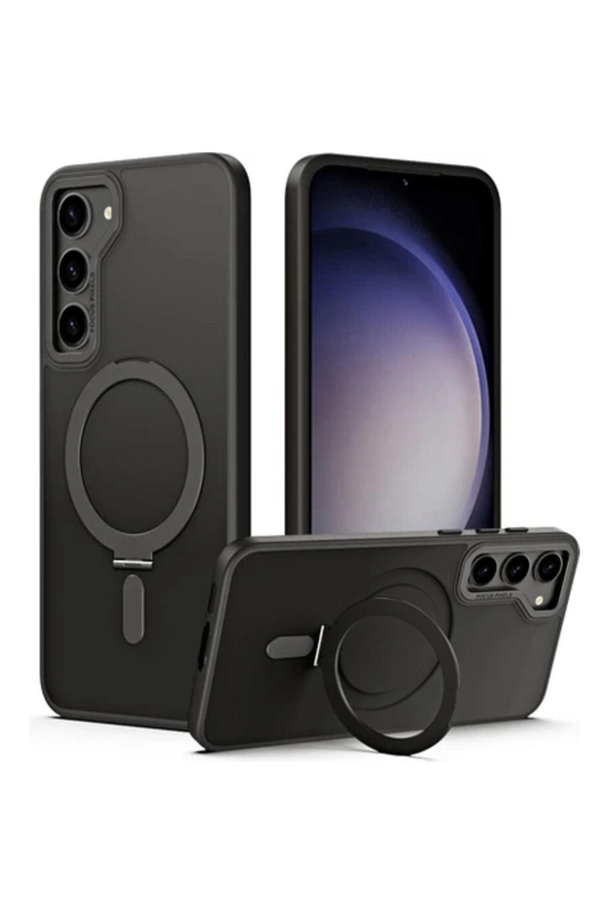 Obay ell Digital Galaxy S23 Ring Kickstand Manyetik Telefon Kasası Tpu+Akrilik Mat Telefon Kapak Black