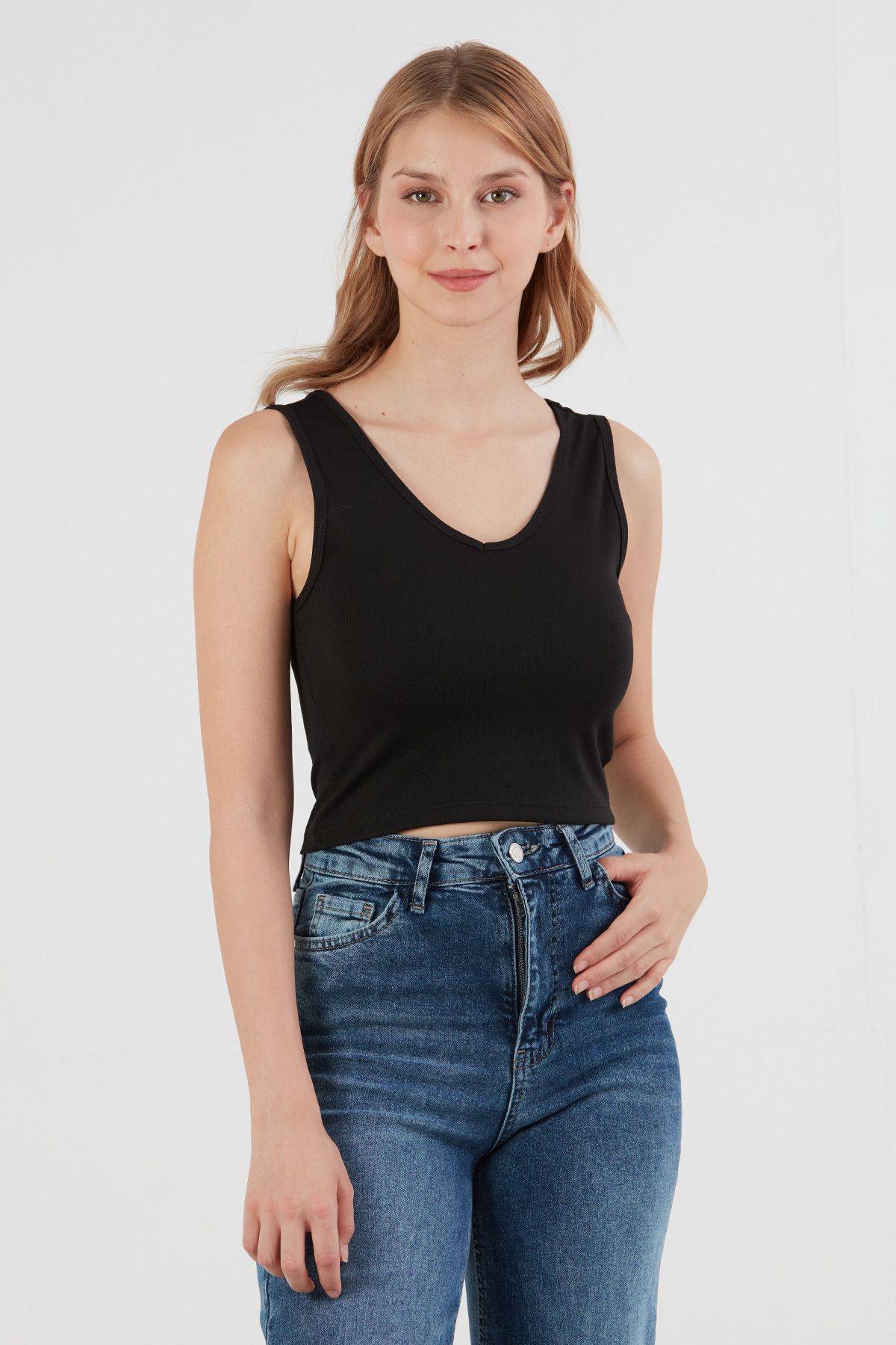 Fulla Moda Basic Kaşkorse Kumaş V Yaka Body
