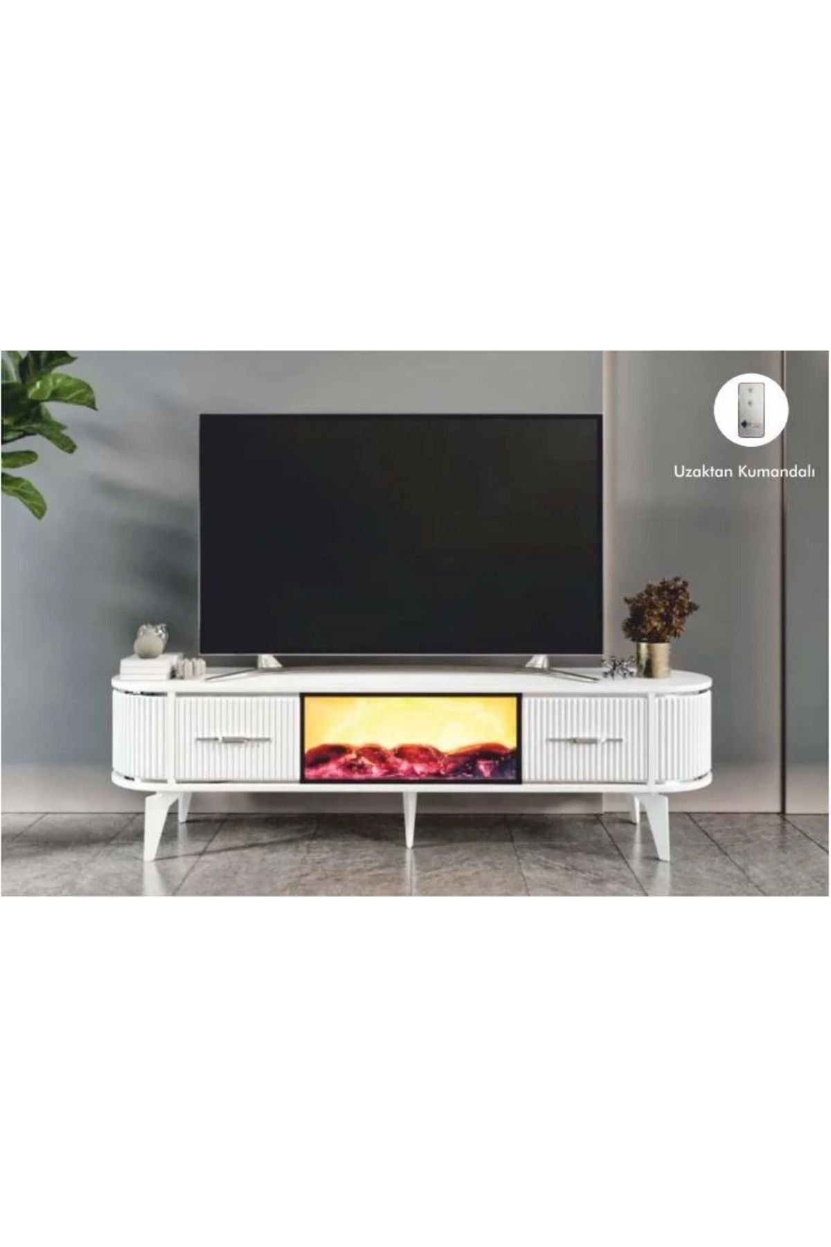 Yuvaset Home 2 Kapılı Beyaz/Gümüş Uzaktan Kumandalı Oval TV Sehpası