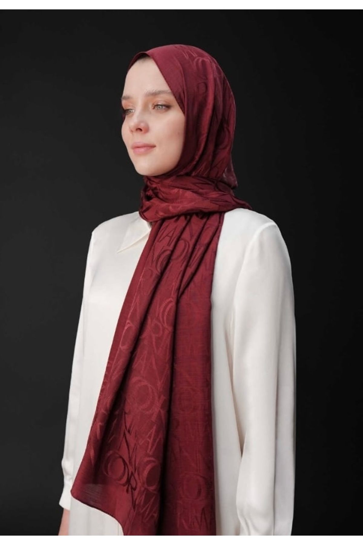 Imannoor İmannoor monogram shiny jakar şal bordo