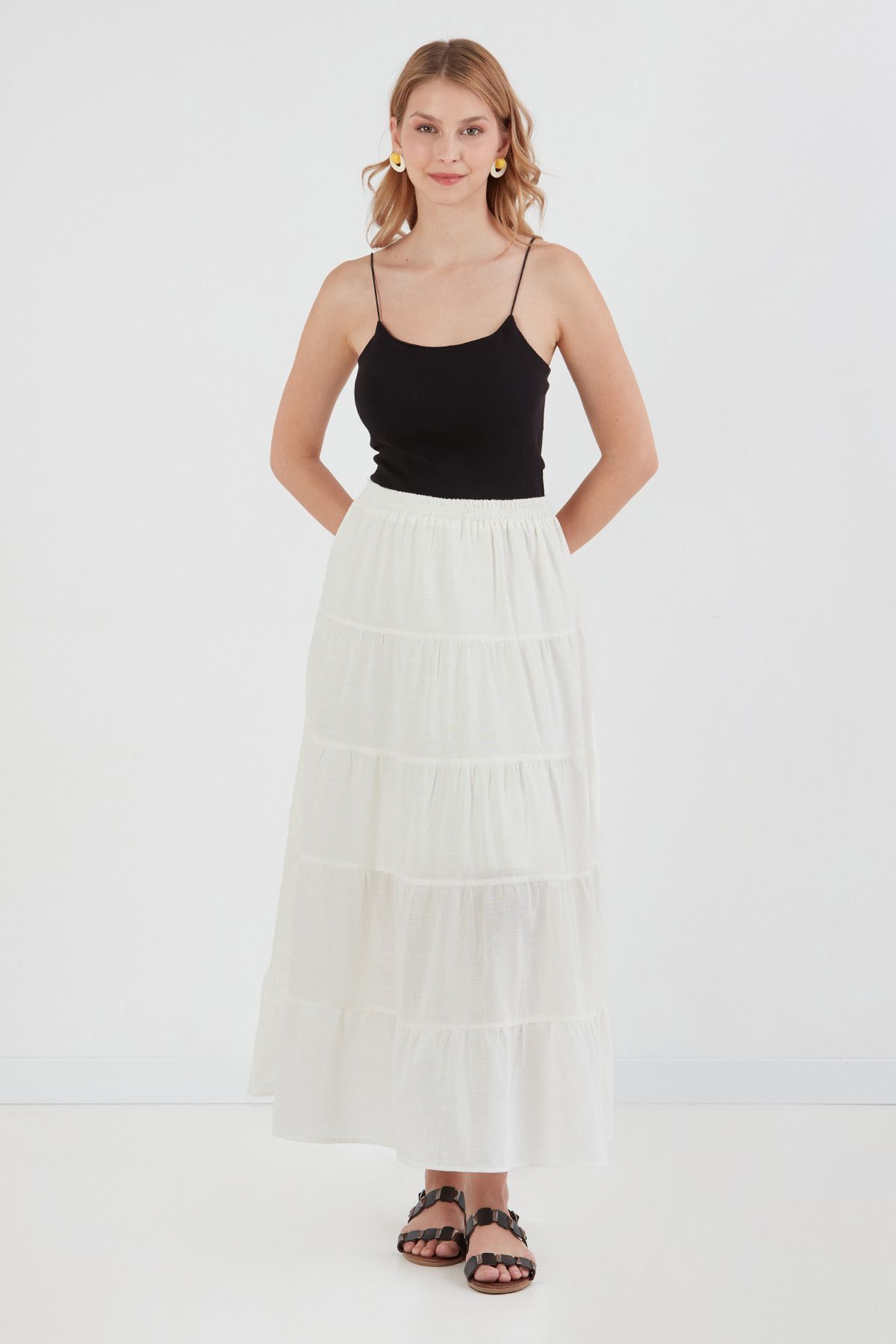 Fulla Moda Beli Lastikli Fırfırlı Etek