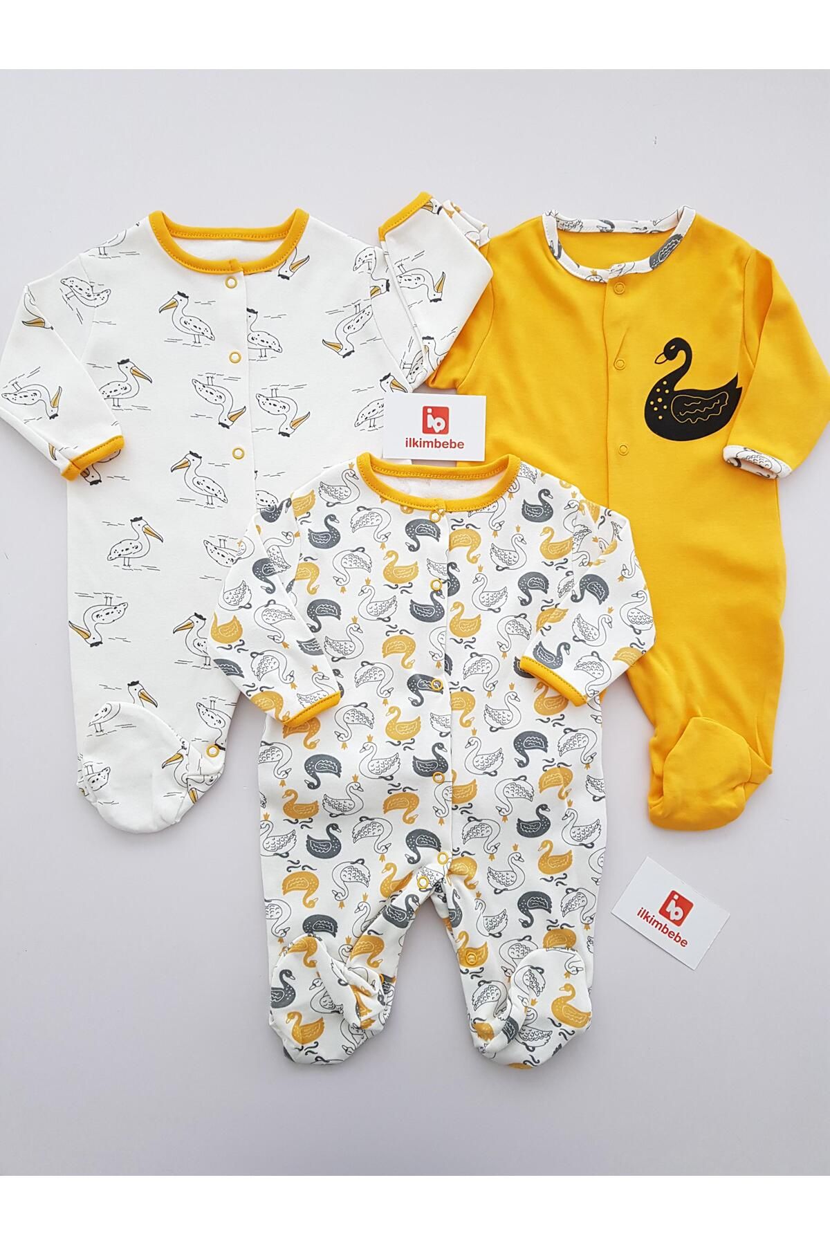 ilkimbebe Martı Desenli 3lü Bebek Tulumu