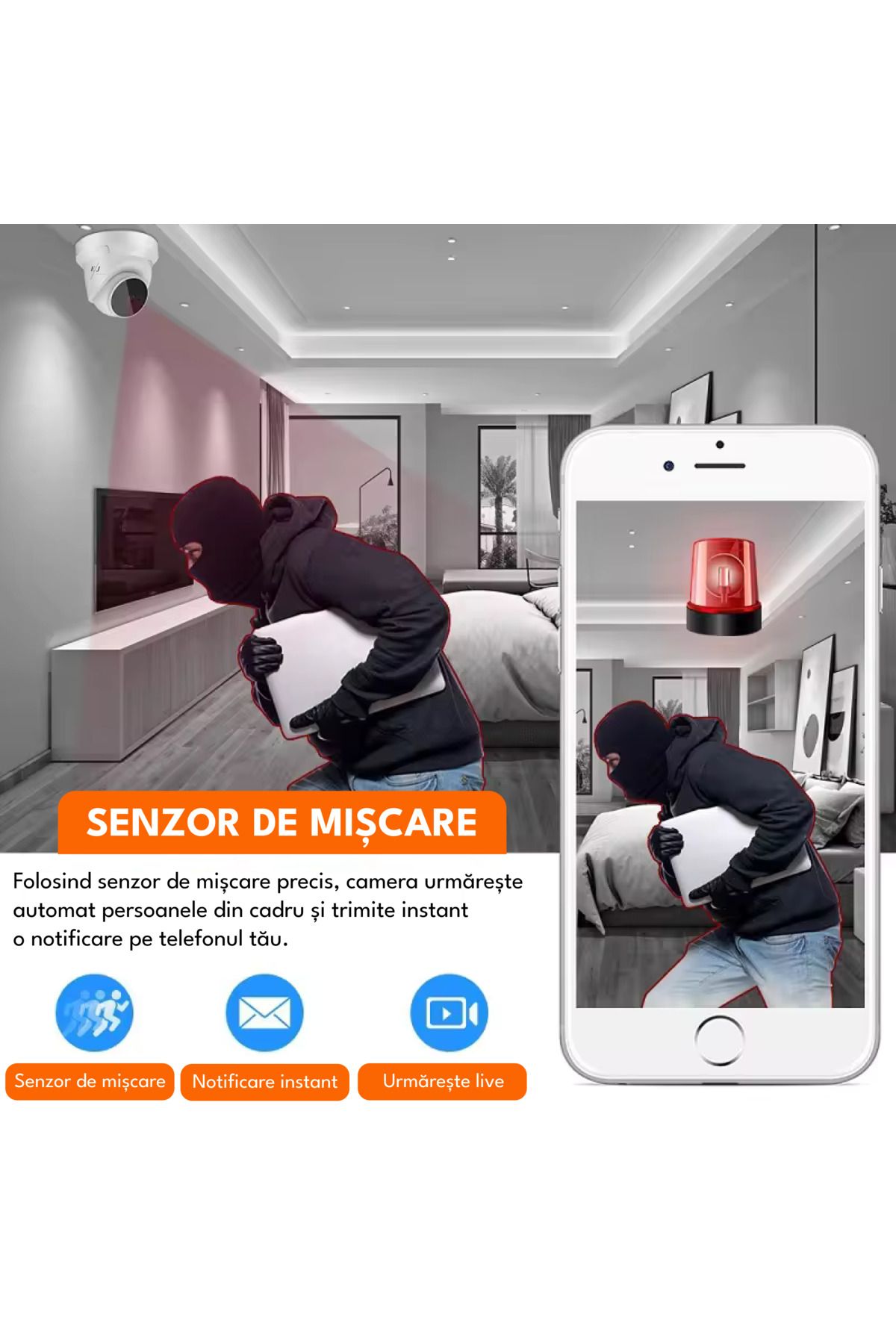 Spionescu-Surveillance camera, Q1, 3MP, 360°, Wifi, rotation, two-way communication, night vision 4