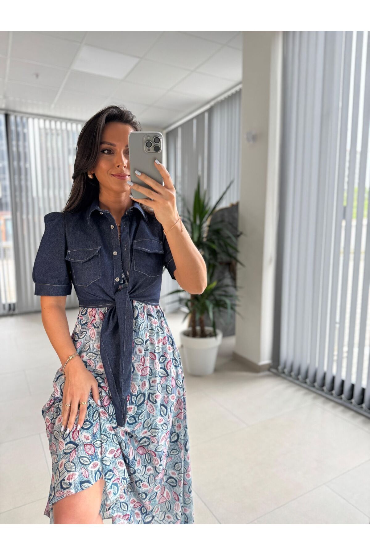 caddstore Bb 29948 Denim Detaylı Önden Bağlamalı Elbise
