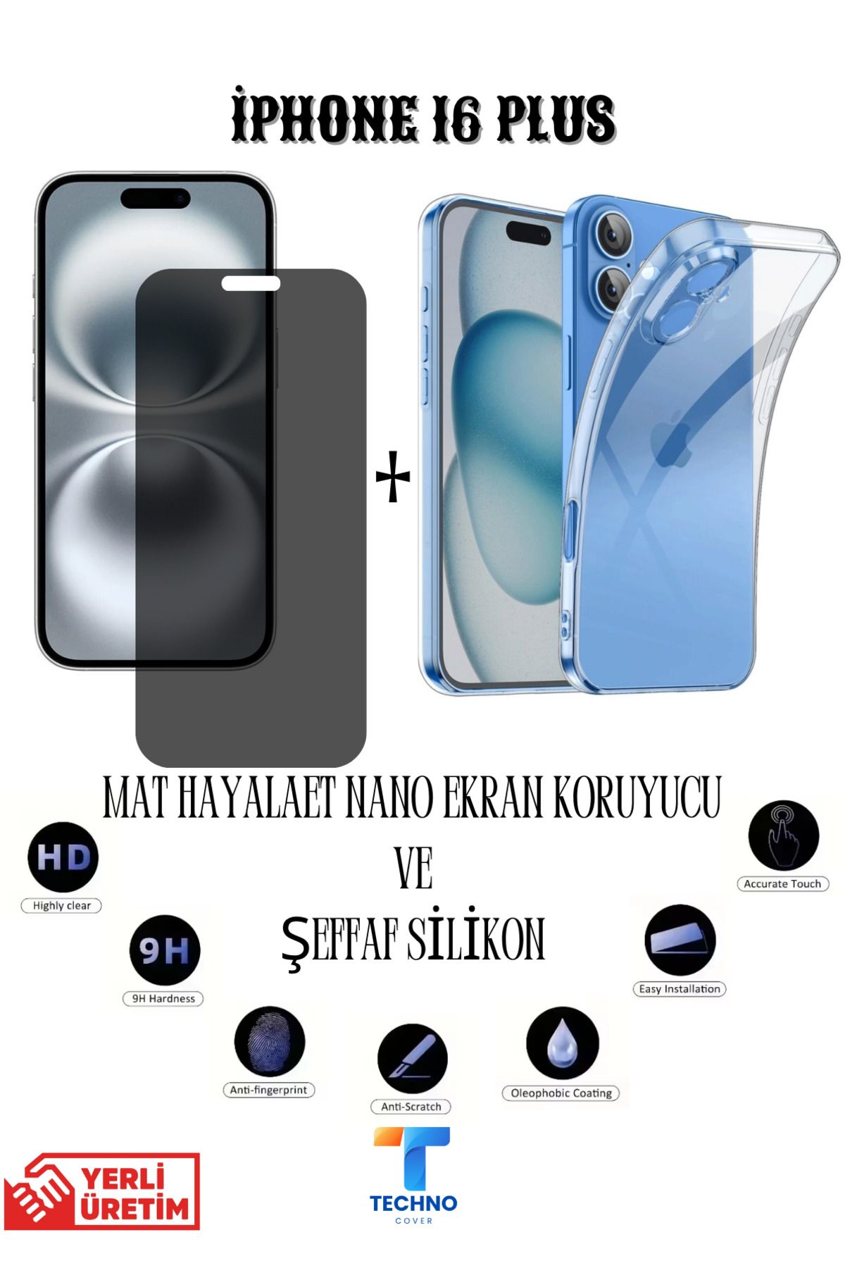 foxpower İphone 16 Plus Mat Hayalet Nano Ekran Koruyucu vemŞeffaf Kılıf 2li Avantajlı Paket