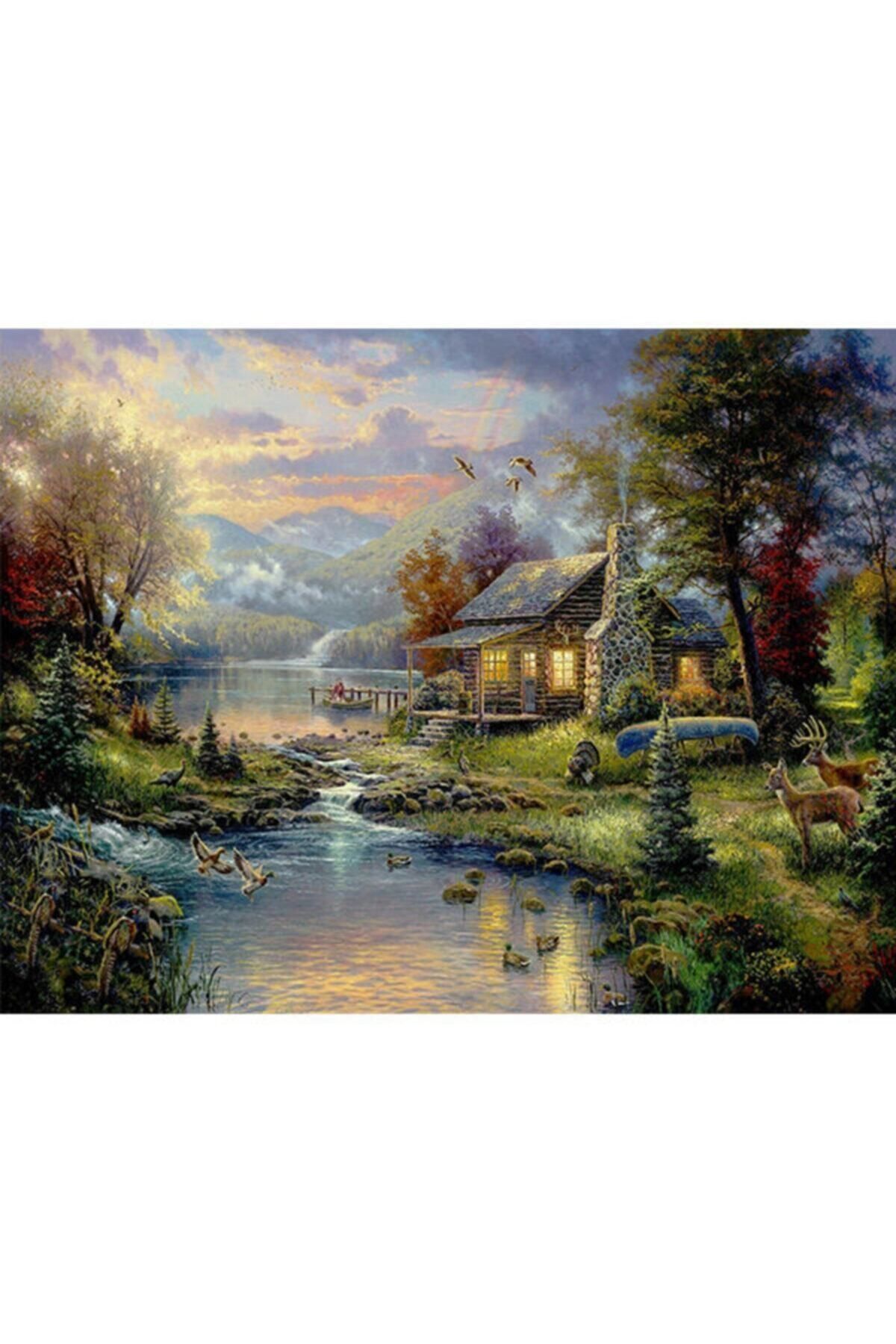 binbirçeşit Geyikli Göl Manzara Kanvas Led (ışıklı) Tablo 60x90 Cm