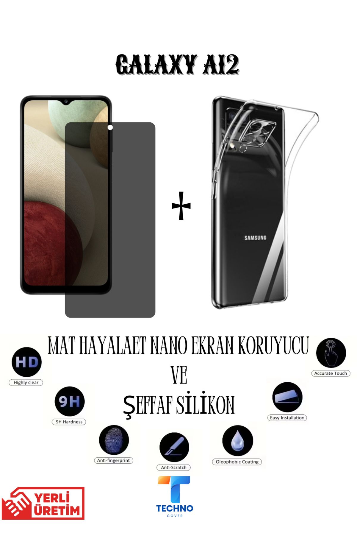 foxpower Samsung A12 Mat Hayalet Nano Ekran Koruyucu vemŞeffaf Kılıf 2li Avantajlı Paket