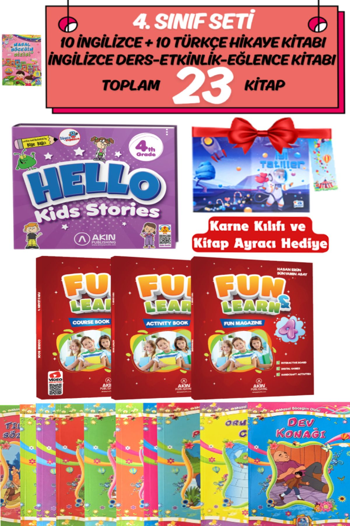 Altınpost Yayınları 4. Sınıf Seti: Hello Kids Stories+Fun&Learn Course+Activity Book-Fun Magazine+10 Türkçe Hikaye