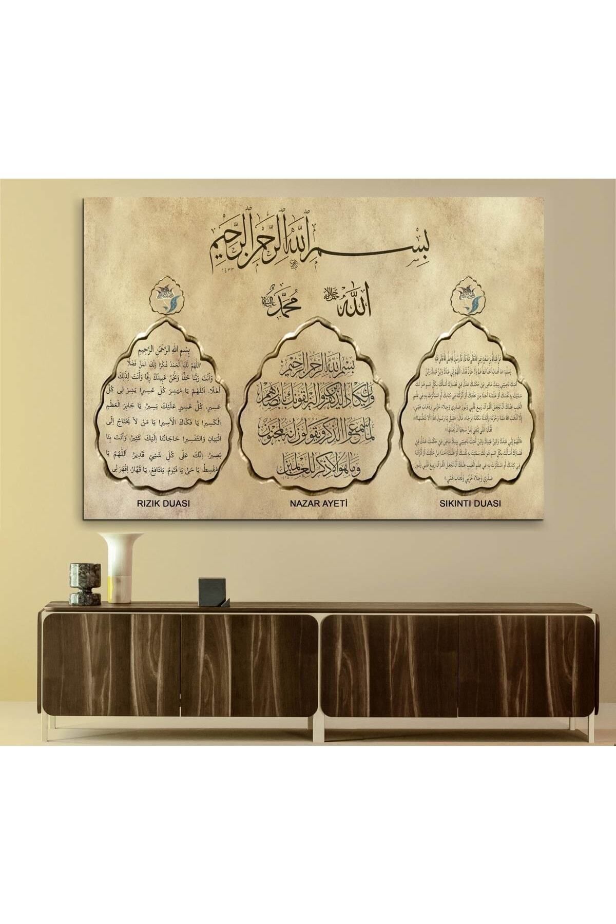 eg38 Snab2 - Nazar Ayeti, Rızık Duası, Sıkıntı Duası Besmele, Allah Ve Muhammed Kanvas Tablo