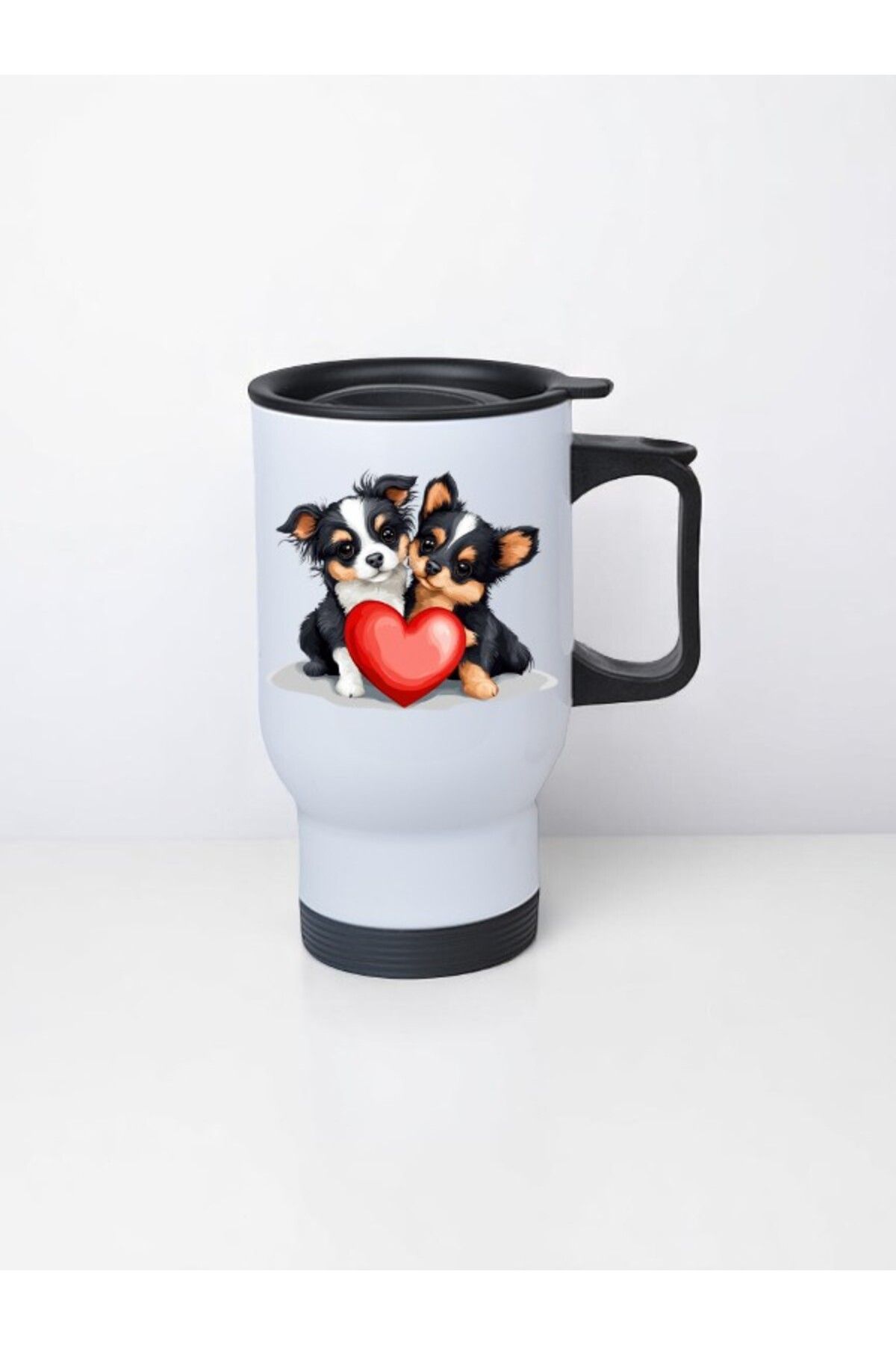 lili hediyelik Köpekler Baskılı Kulplu Çelik Bardak Termos 450 ml