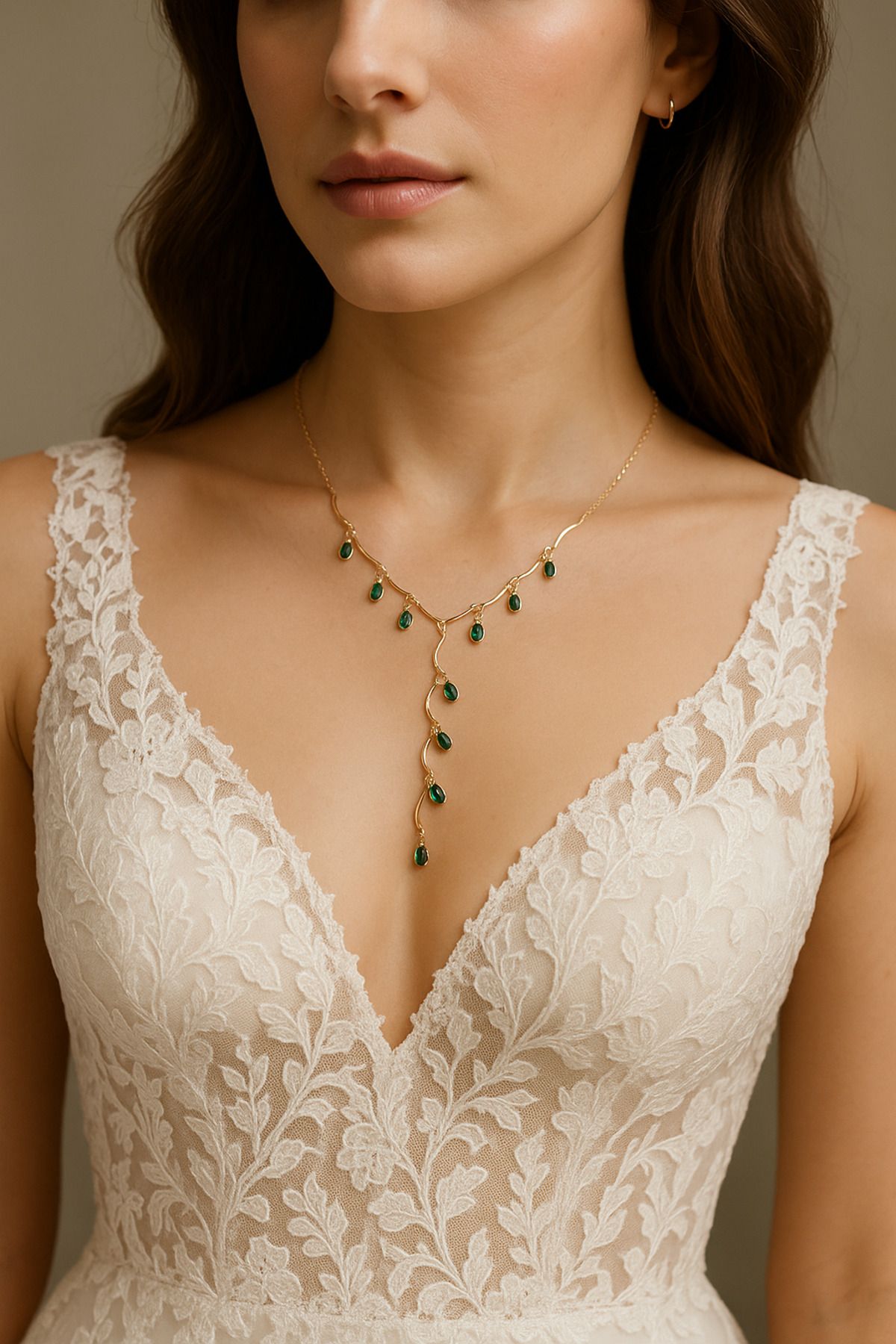 BESMYAR JEWELS Damla Model Y kolye Yesil