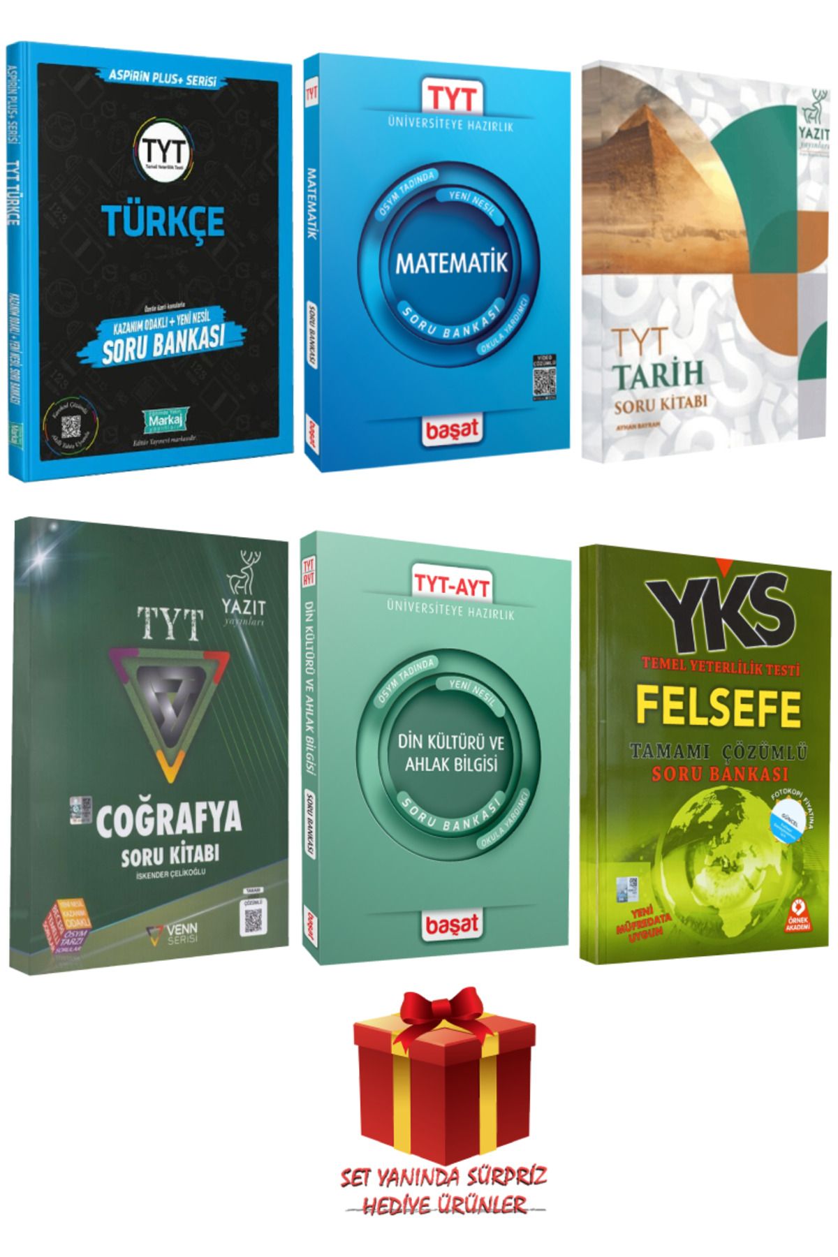 Başat Yayınları TYT Seti: Türkçe+Matematik+Tarih+Coğrafya+Din Kültürü ve Ahlak Bilgisi+Felsefe Soru Bankası+Hediye