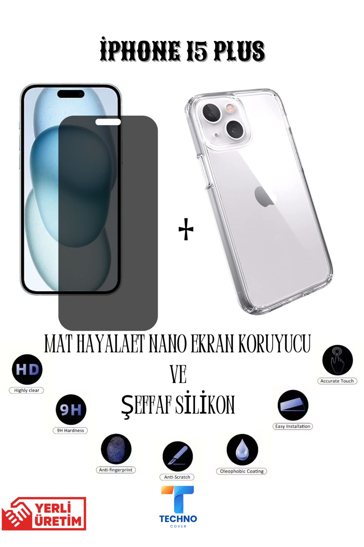 foxpower İphone 15 Plus Mat Hayalet Nano Ekran Koruyucu vemŞeffaf Kılıf 2li Avantajlı Paket