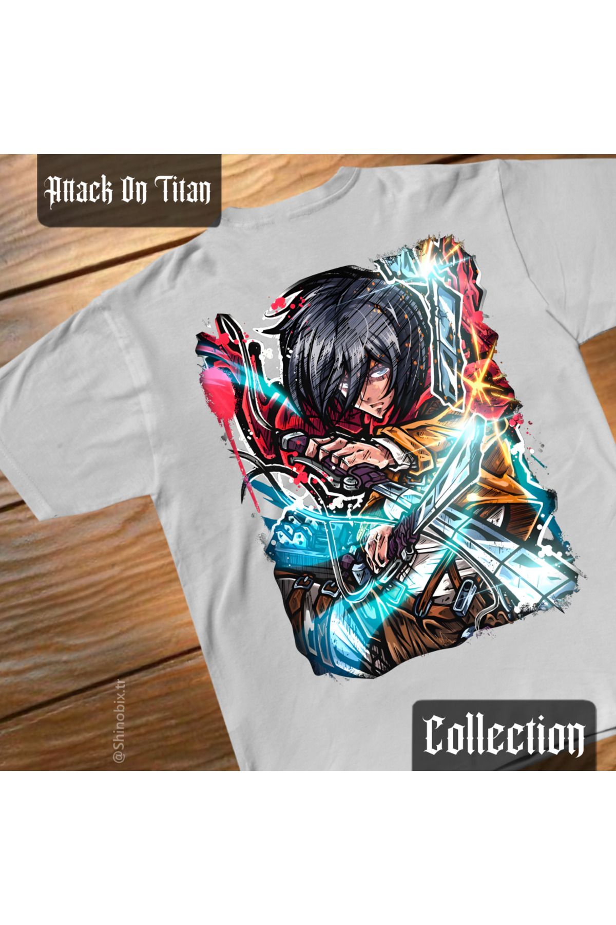 SHINOBIX Attack On Titan Anime Mikasa Ackerman Oversize Baskılı T-Shirt
