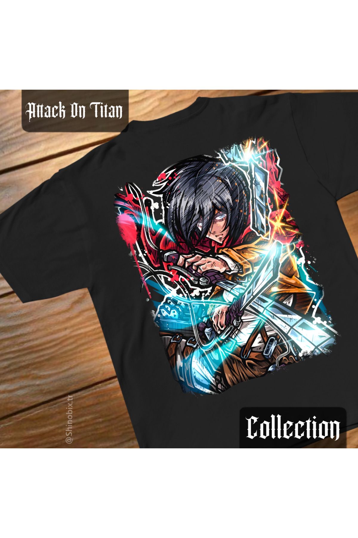 SHINOBIX Attack On Titan Anime Mikasa Ackerman Oversize Baskılı T-Shirt