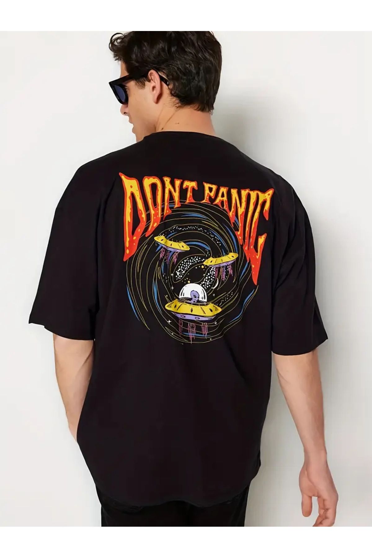 CLASİVA Unisex Dont Panic Oversize Bisiklet Yaka T-shirt
