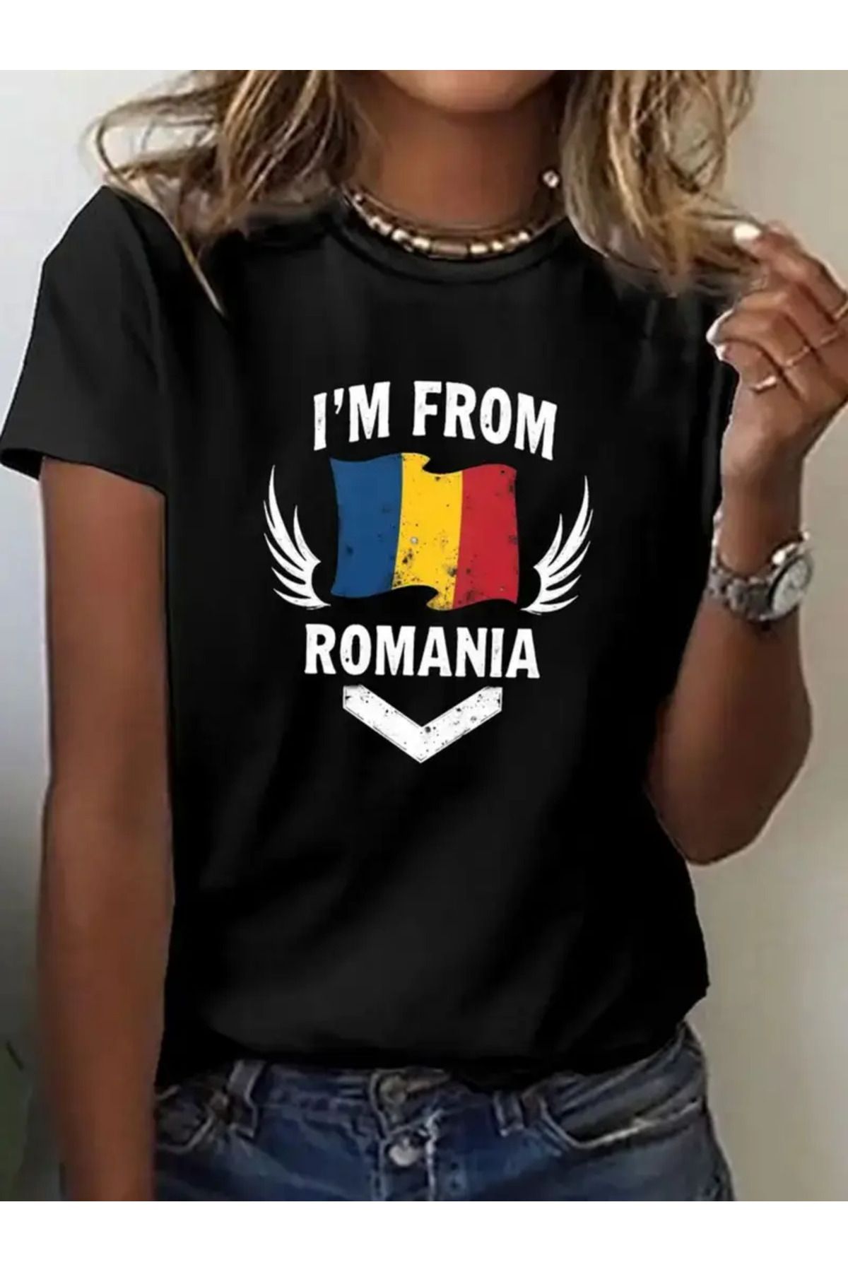 CLASİVA Unisex I'm From Romania Baskılı Oversize Bisiklet Yaka T-shirt