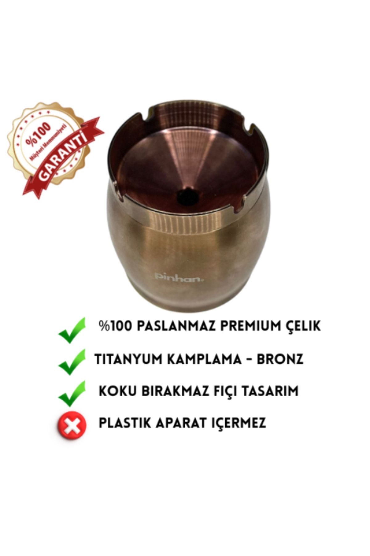 PİNHAN Paslanmaz Çelik Kokusuz Fıçı Küllük - Kapaklı, Şık Ve Çok Amaçlı Tasarım (OTO, EV, OFİS, BAHÇE)-GOLD