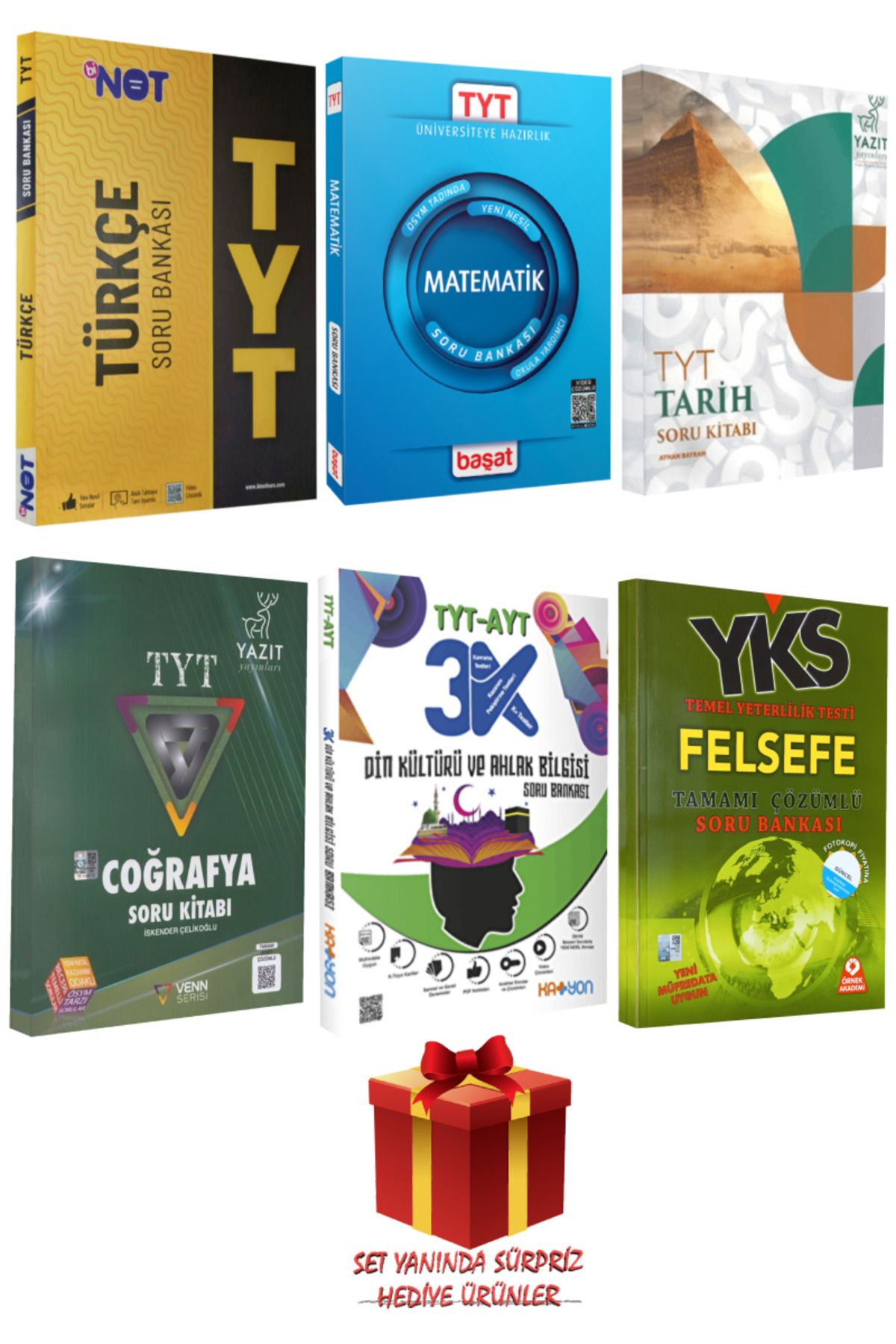 Başat Yayınları TYT Seti: Türkçe+Matematik+Tarih+Coğrafya+Din Kültürü ve Ahlak Bilgisi+Felsefe Soru Bankası+Hediye