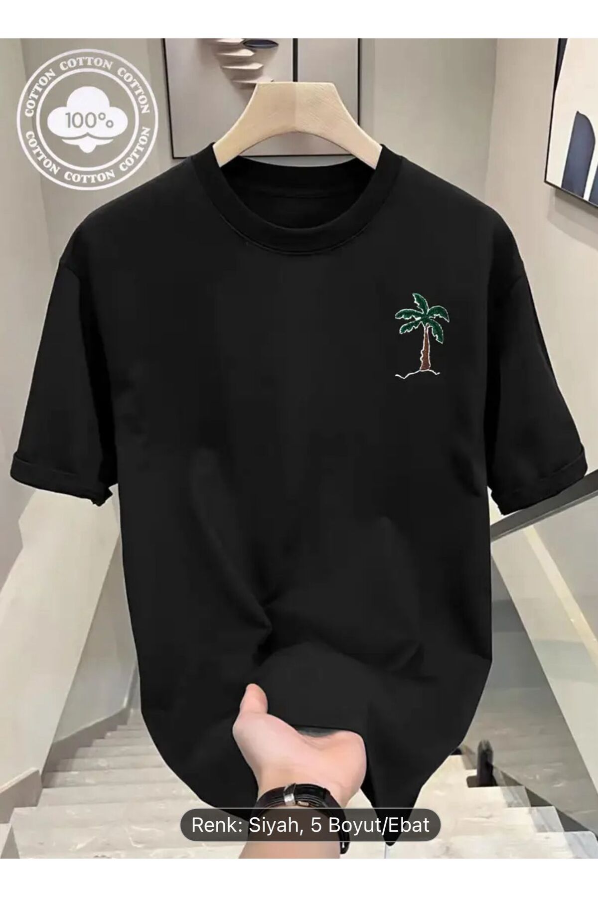 ELZE MODA A KALİTE Erkek Palmiye Baskılı Oversize TSHİRT