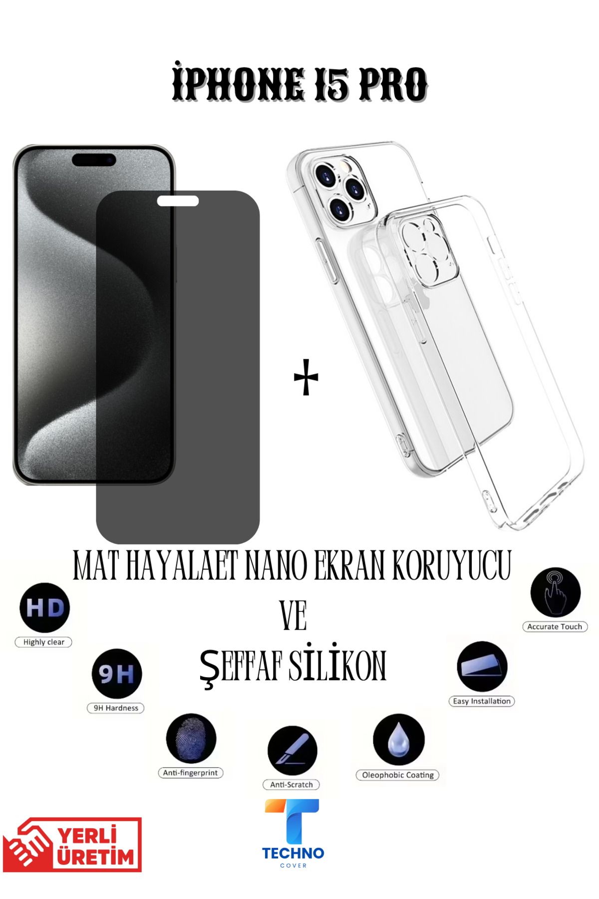 foxpower İphone 15 Pro Mat Hayalet Nano Ekran Koruyucu vemŞeffaf Kılıf 2li Avantajlı Paket