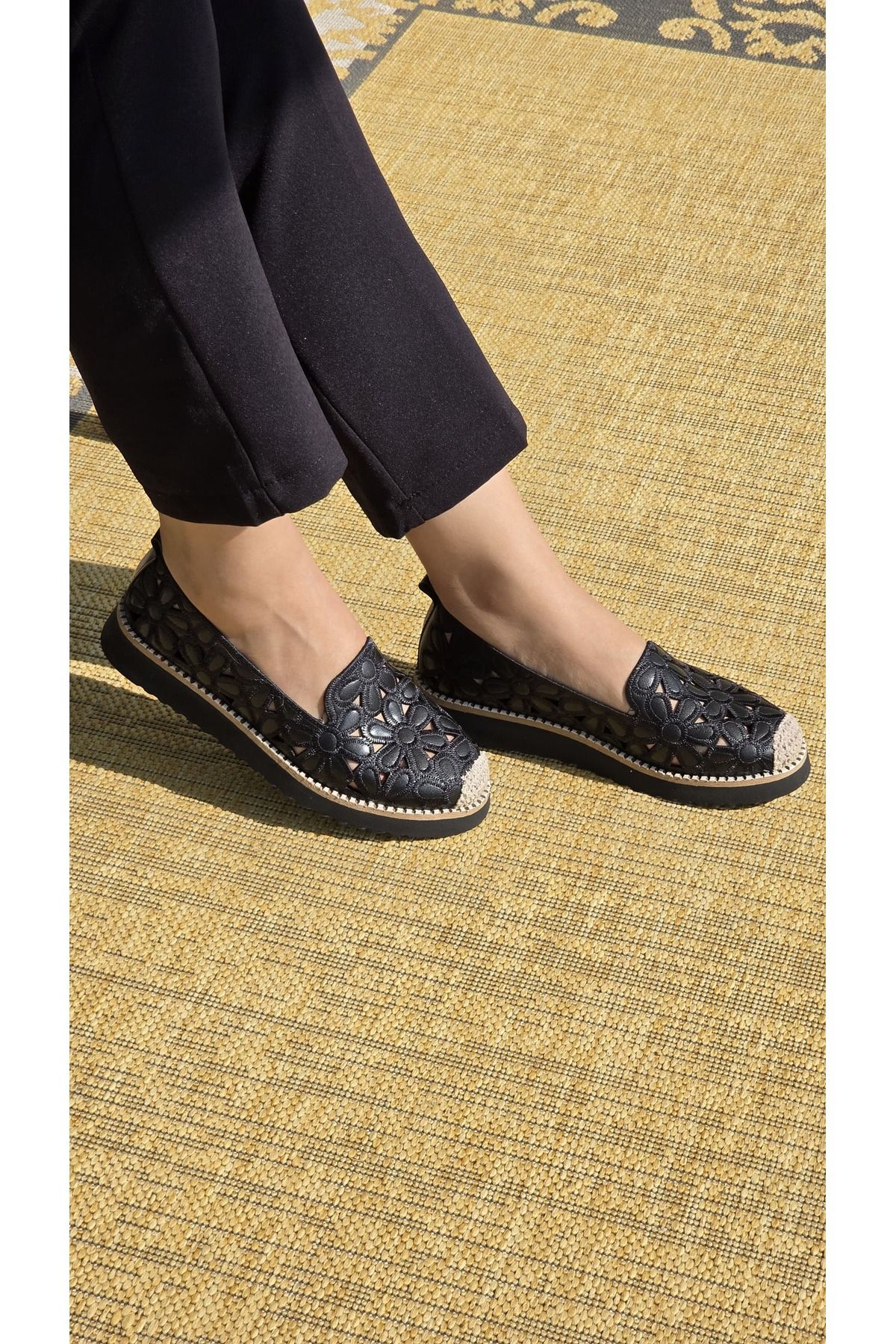 Melinta Shoes Melinta Kadın Rahat Taban Çiçek Desenli Günlük Babet Ayakkabı