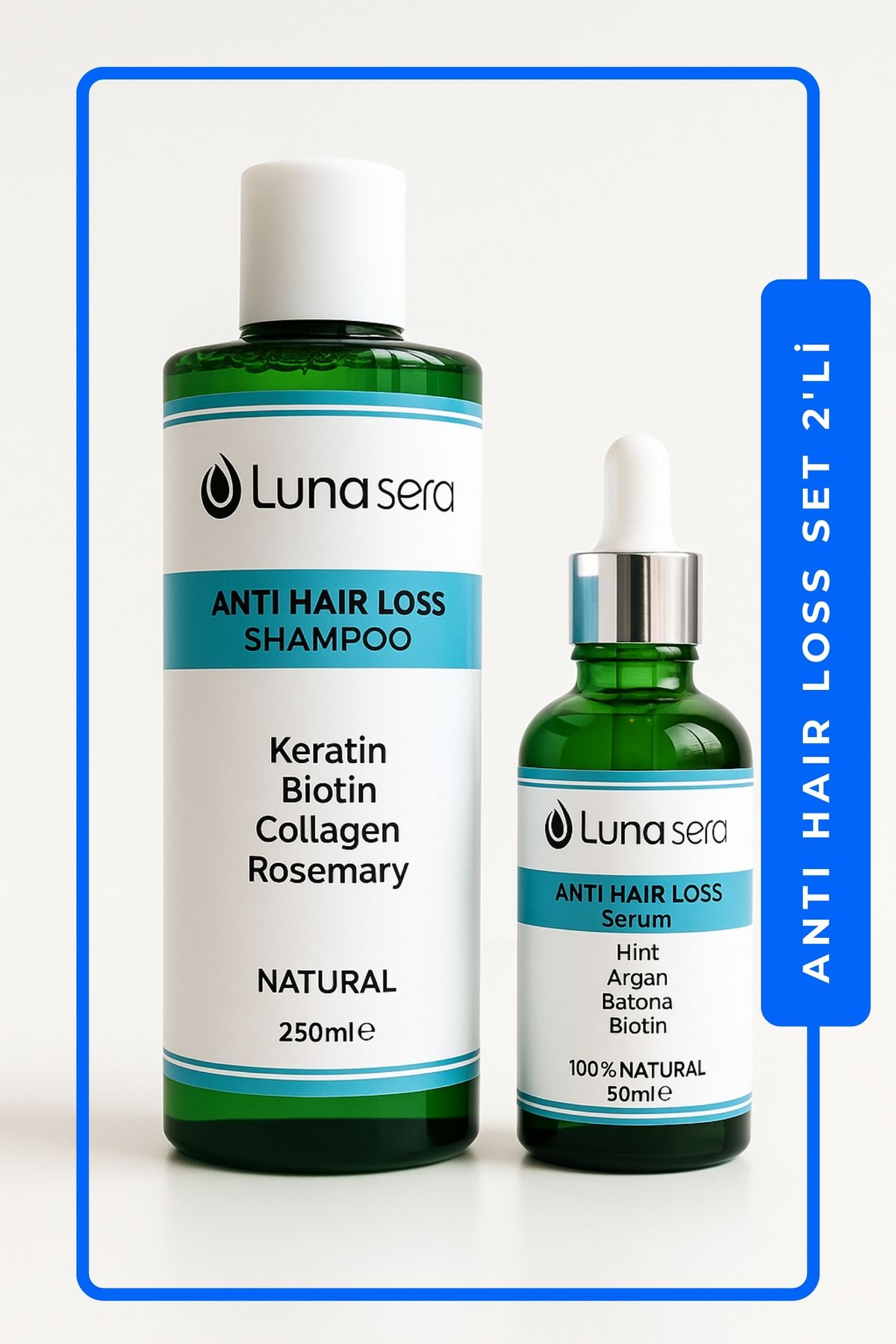 lunasera Saç Dökülmesine ve Kepeğe Karşı 2'li (Şampuan 250 ml,Serum 50 ml) Set.