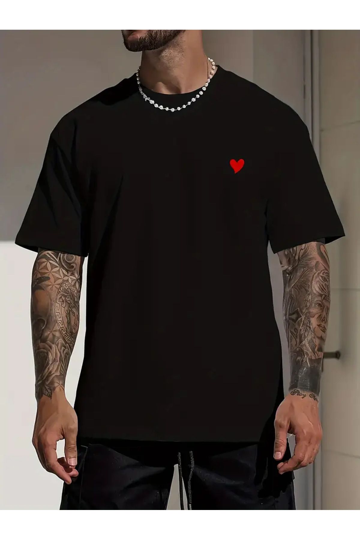 CLASİVA Unisex Kalp Oversize Bisiklet Yaka T-shirt