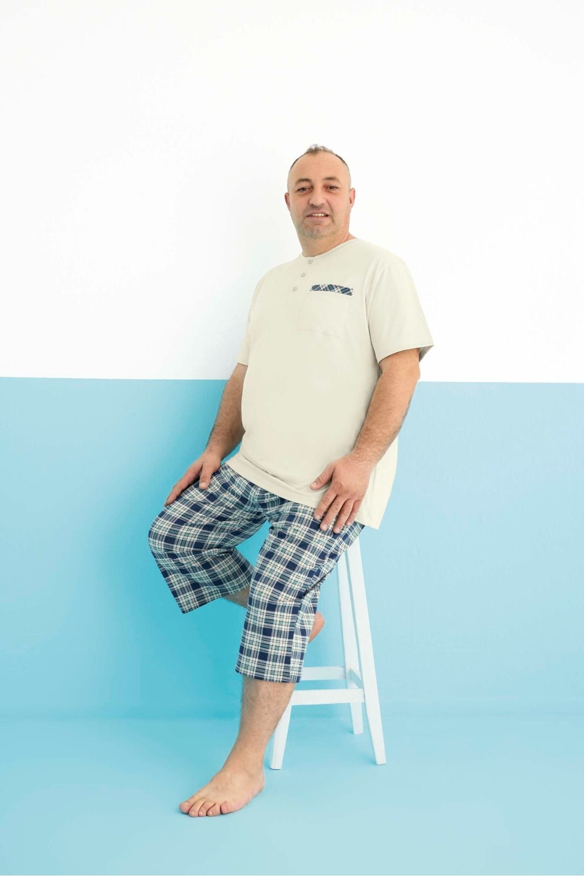 Aydoğan Erkek Pijama Takımı Kapri Büyük Beden & Battal Kısa Kol