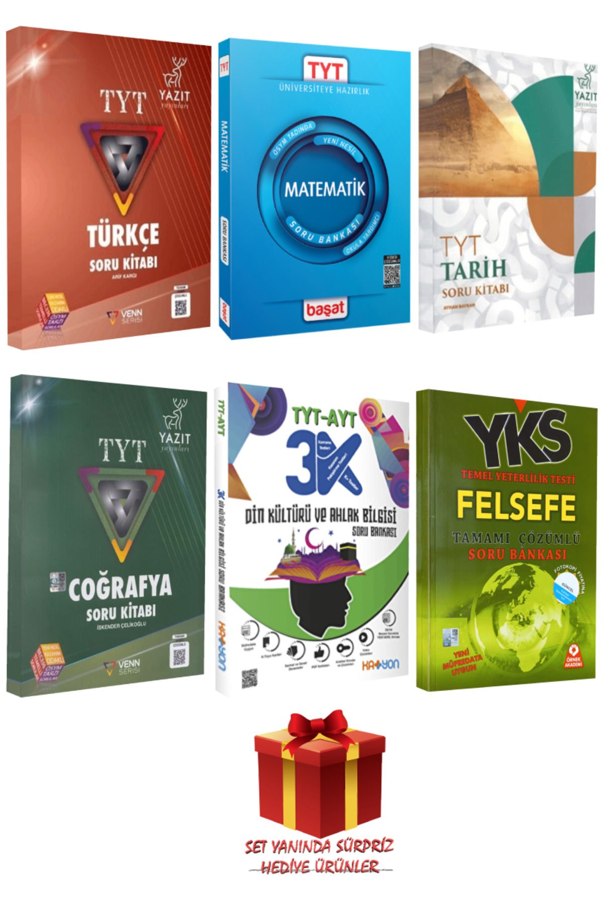 Yazıt Yayınları TYT Seti: Türkçe+Matematik+Tarih+Coğrafya+Din Kültürü ve Ahlak Bilgisi+Felsefe Soru Bankası+Hediye