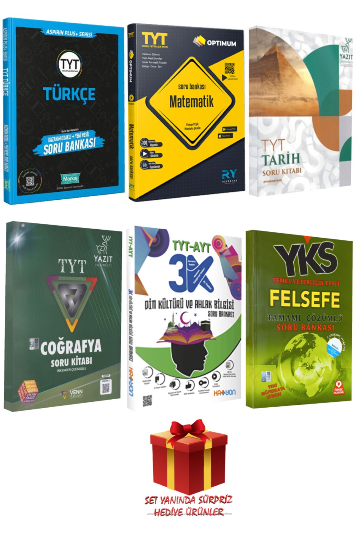 Yazıt Yayınları TYT Seti: Türkçe+Matematik+Tarih+Coğrafya+Din Kültürü ve Ahlak Bilgisi+Felsefe Soru Bankası+Hediye