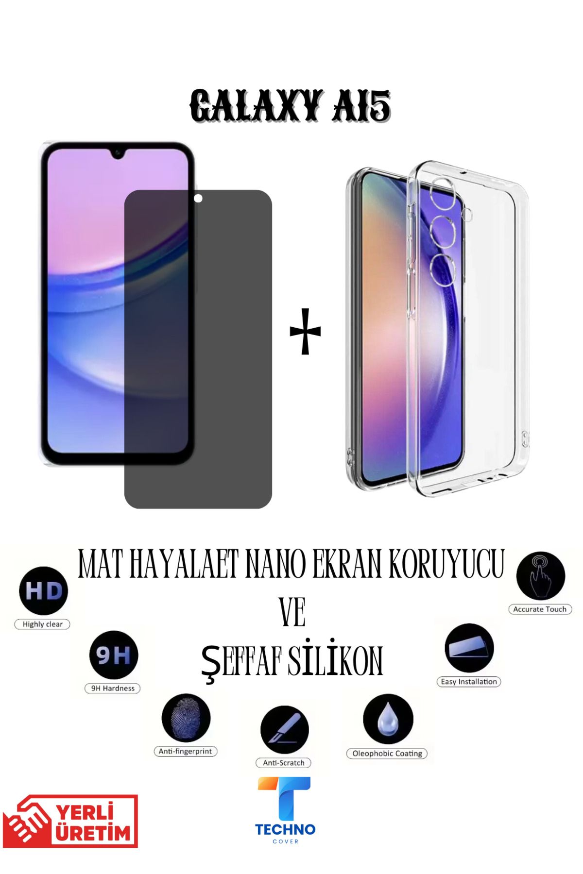 foxpower Samsung A15 Mat Hayalet Nano Ekran Koruyucu vemŞeffaf Kılıf 2li Avantajlı Paket