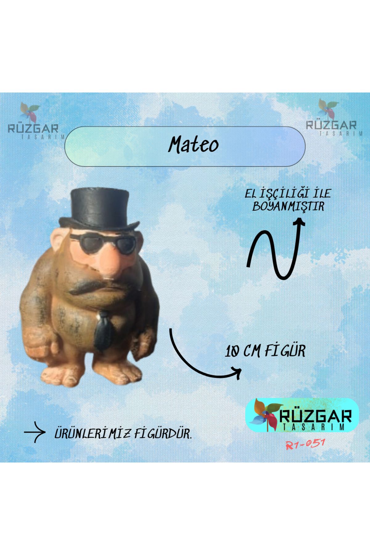 Rüzgar Tasarım Mateo Tung Tung Sahur Karakteri 10 Cm Figür