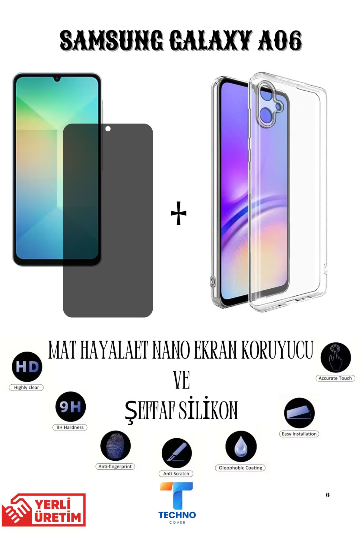 foxpower Samsung A06 Mat Hayalet Nano Ekran Koruyucu vemŞeffaf Kılıf 2li Avantajlı Paket